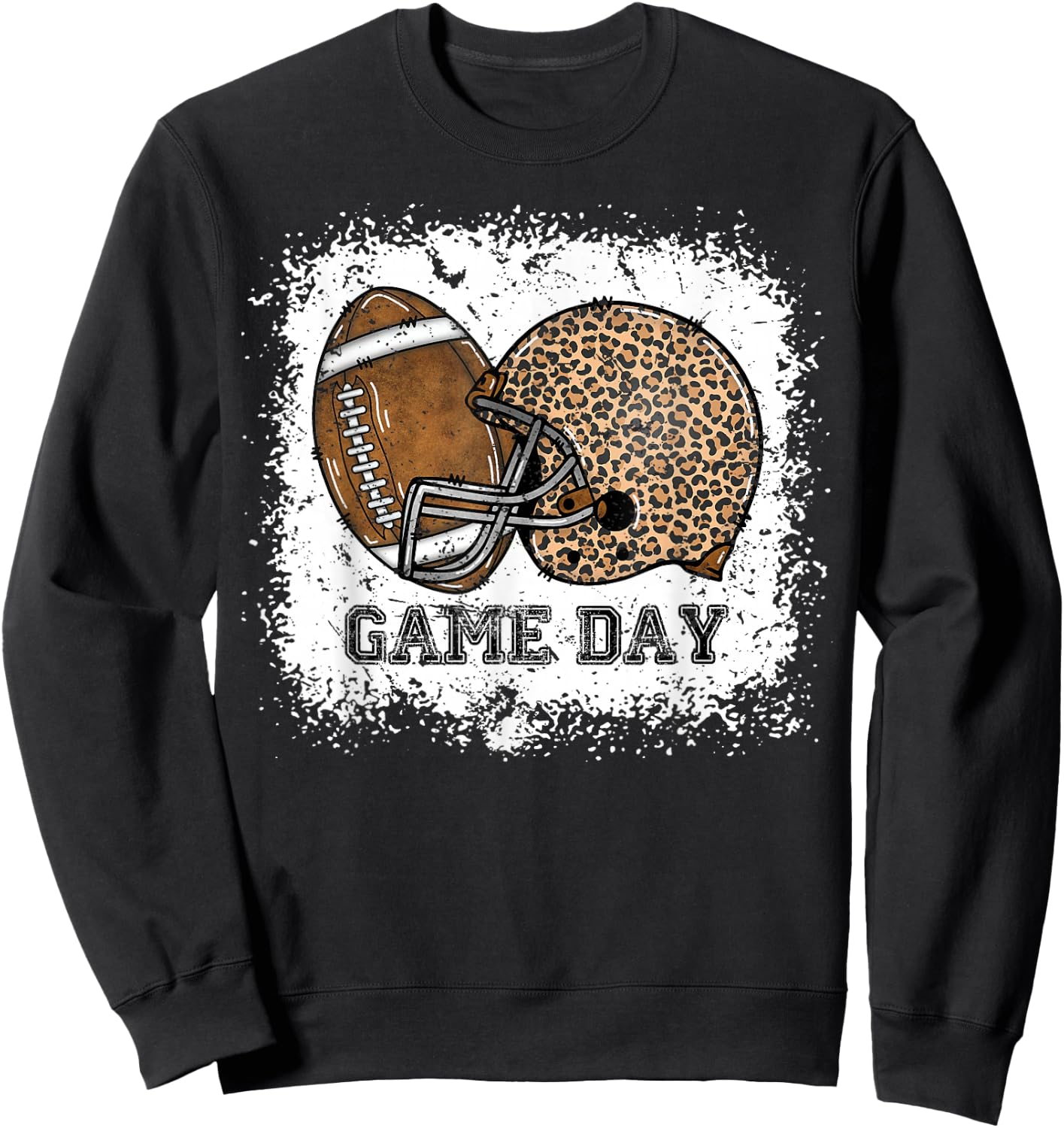 Bleached Game Day Leopard Football Helmet Sport Mom Girls Sweatshirt - Sweatshirt | Black
