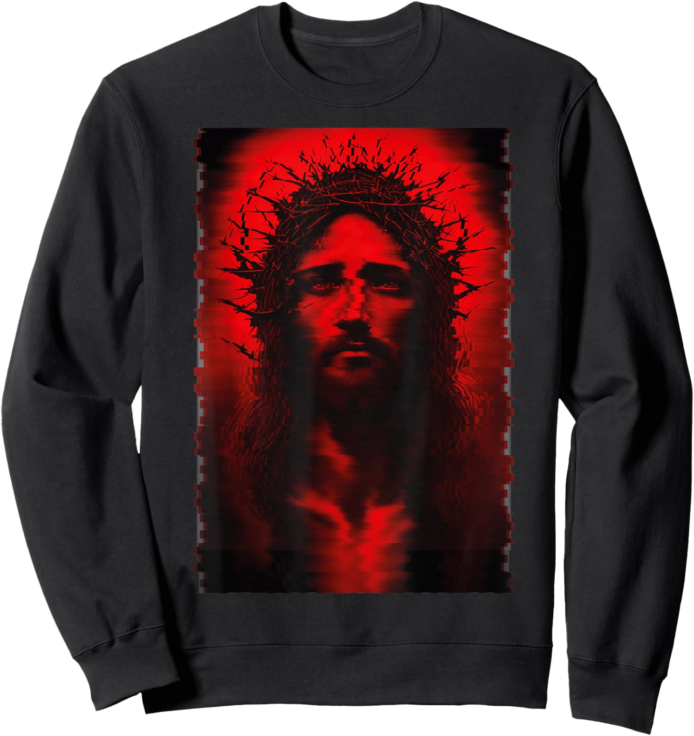 Goth Aesthetic Grunge Occult Emo Satanic Jesus Glitch Sweatshirt - Sweatshirt | Black