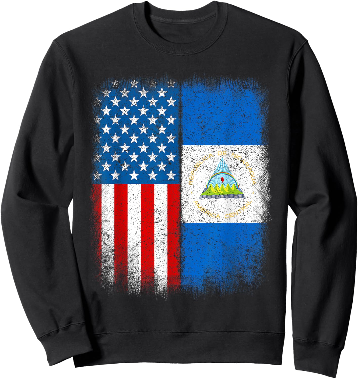 Vintage Half Nicaraguan American Flag Usa Nicaragua Country Sweatshirt - Sweatshirt | Black
