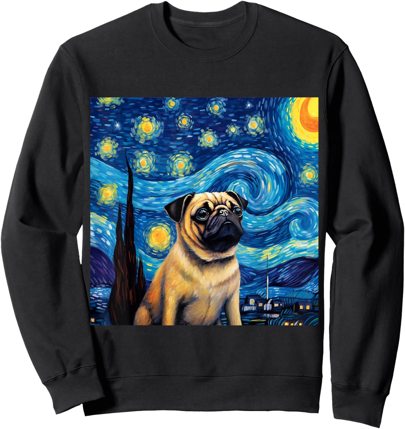 Pug Starry Night - Pug Sweatshirt - Sweatshirt | Black