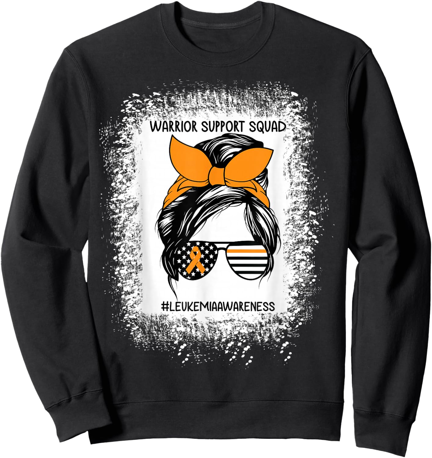Leukemia Awareness Warrior Support Squad Messy Bun Sunglass Sweatshirt - Sweatshirt | Black