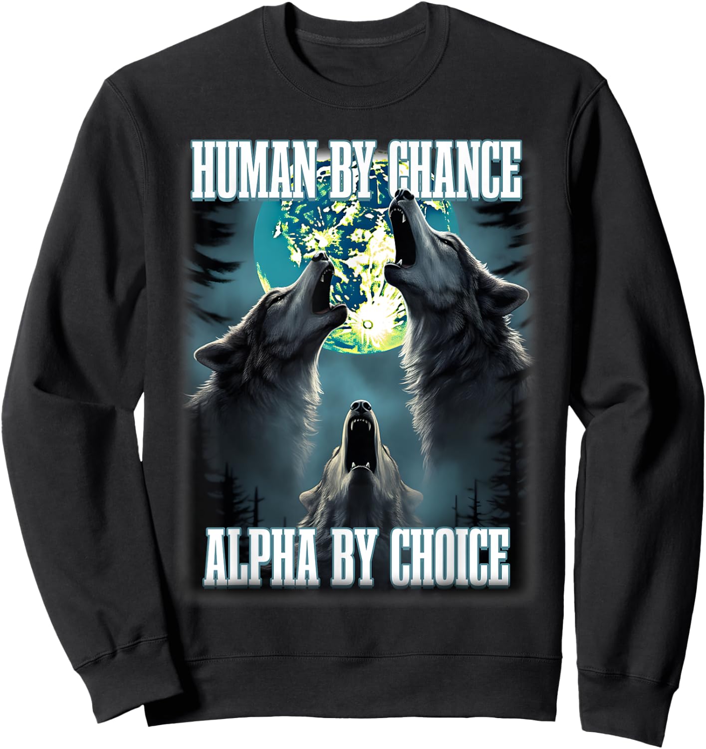 Human By Chance Alpha By Choice Funny Alpha Wolf Meme Sweatshirt - Sweatshirt | Black