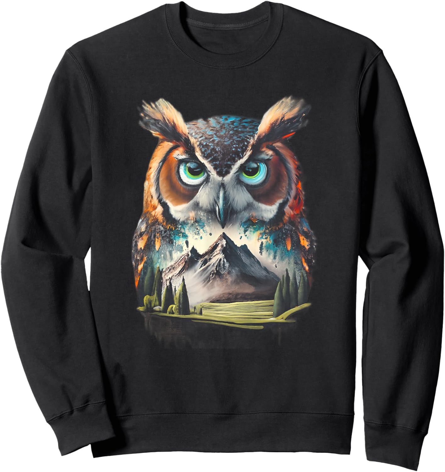 Abstract Owl Mountain Realistic Animal Nature Sweatshirt - Sweatshirt | Black