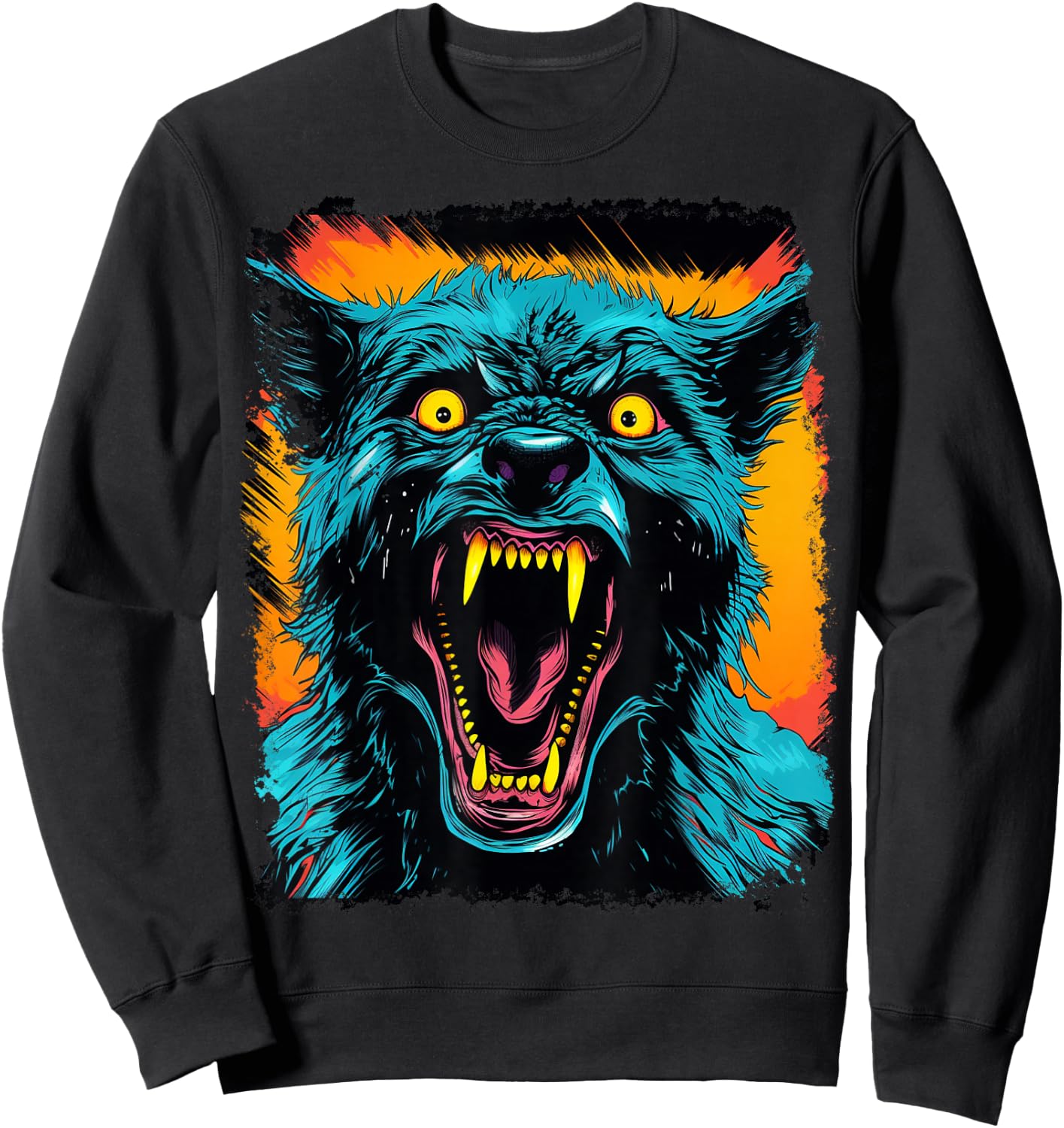 FrightNightFits Werewolf Halloween Graphic - Black, -Adults & Kids, Short Sleeve, Small Sweatshirt - Sweatshirt | Black