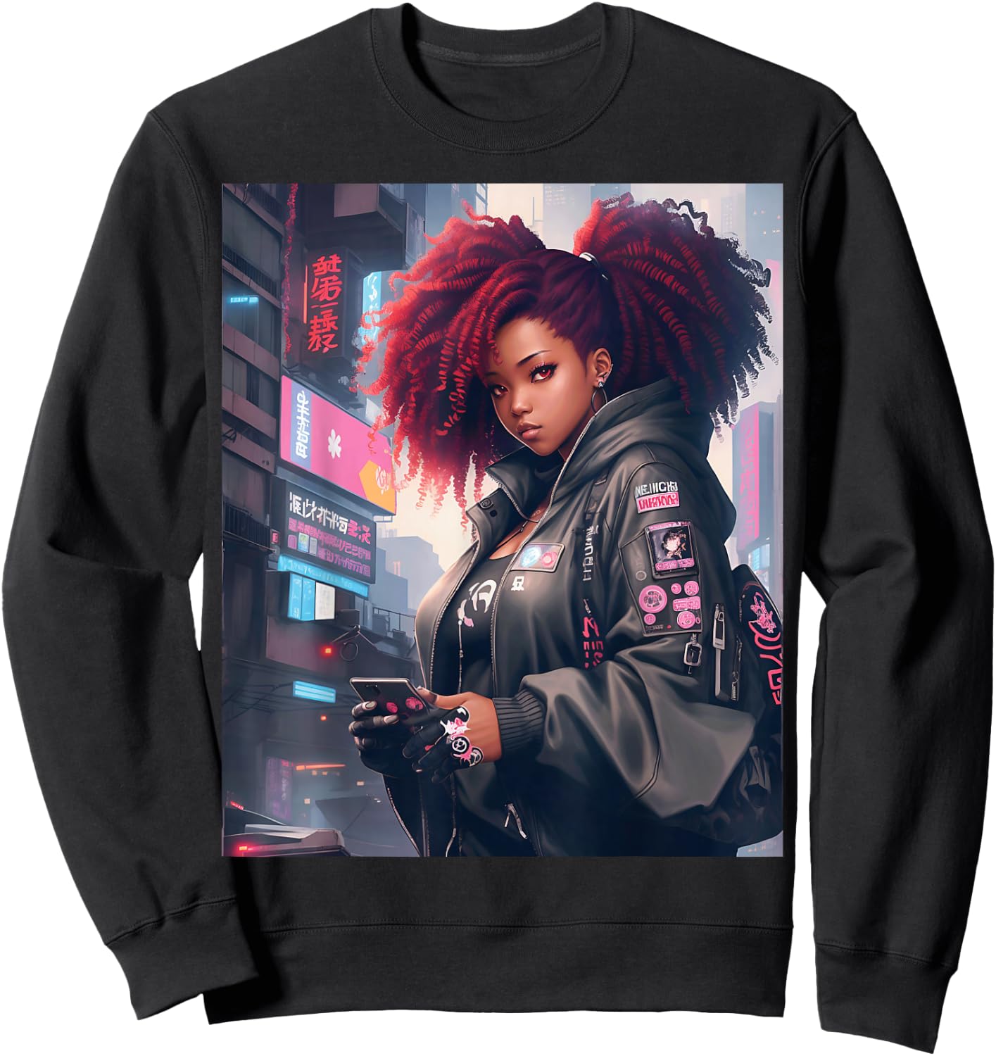 Black Anime Girl Kawaii Waifu Aesthetic Sweatshirt - Sweatshirt | Black