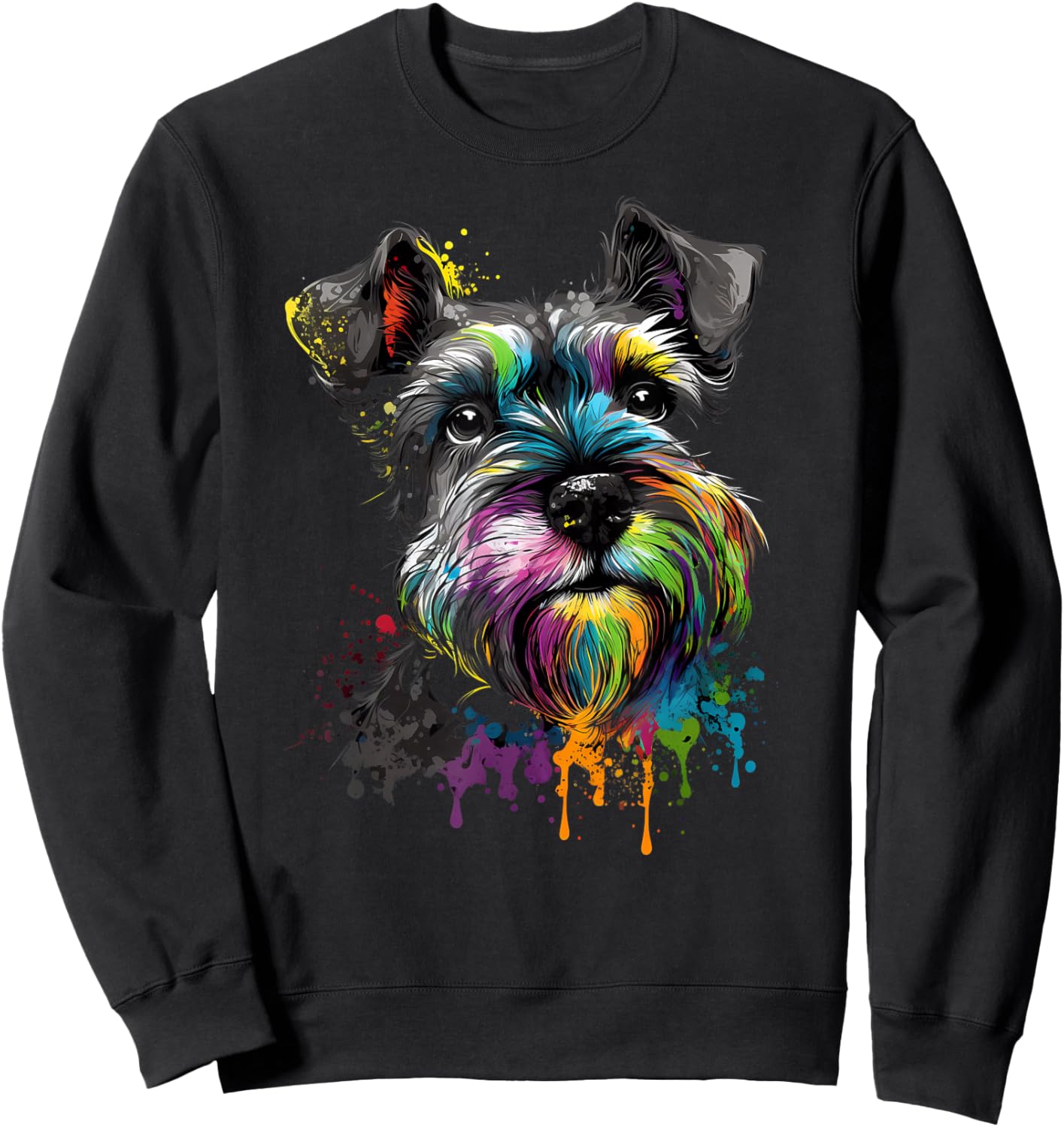 Mini Miniature Schnauzer Face Colorful Dog Art Black Sweatshirt - Sweatshirt | Black