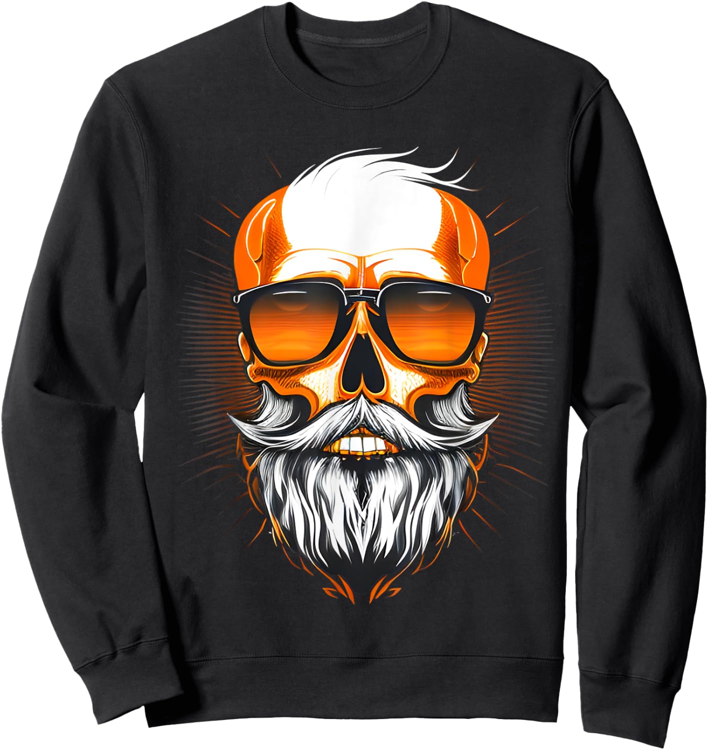 Vintage Rebel: Cool Old Man Skull with Beard Men Women Sweatshirt - Sweatshirt | Black
