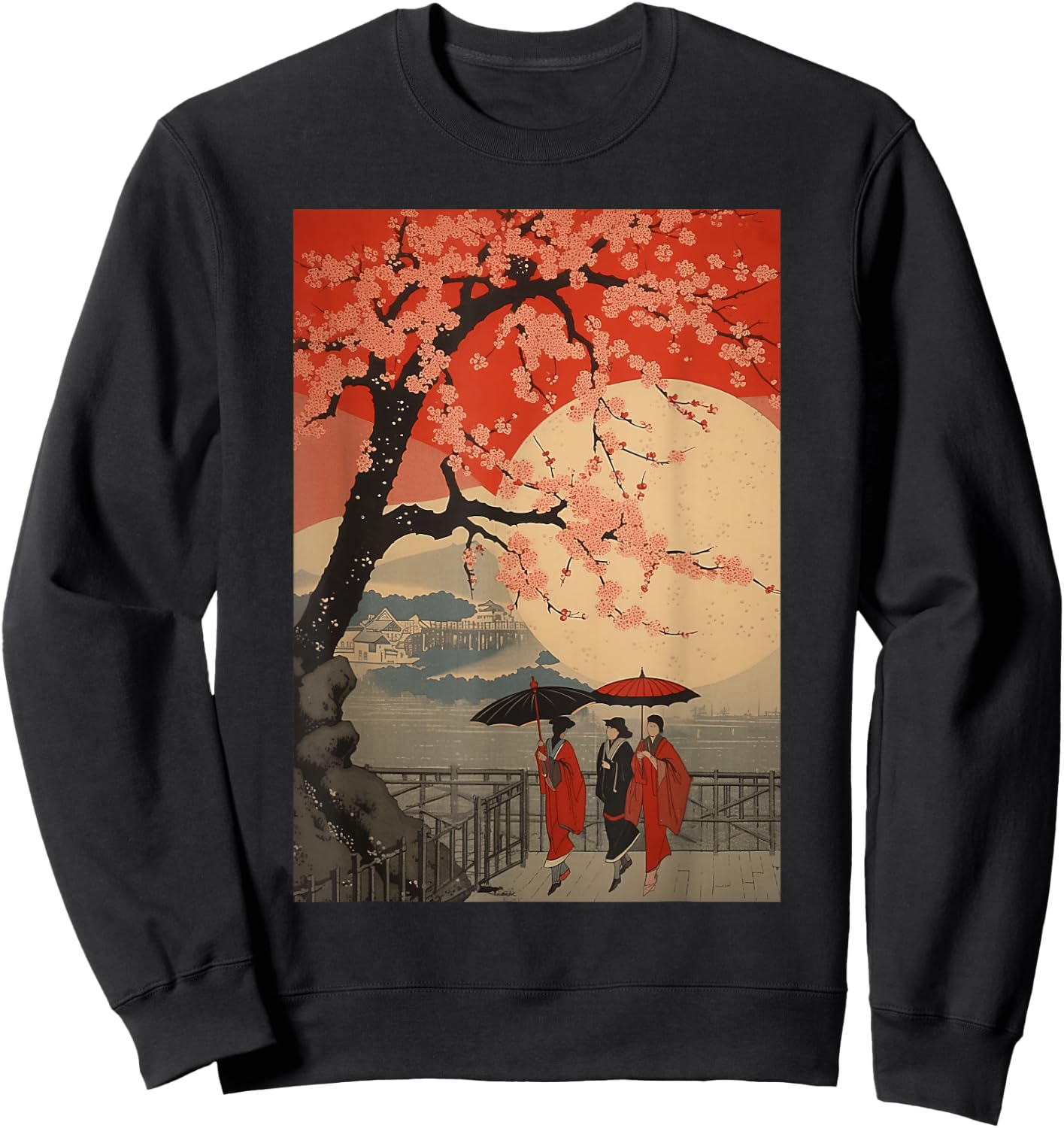 Cherry Blossom Sakura Japanese Graphical Art Sakura Sweatshirt - Sweatshirt | Black