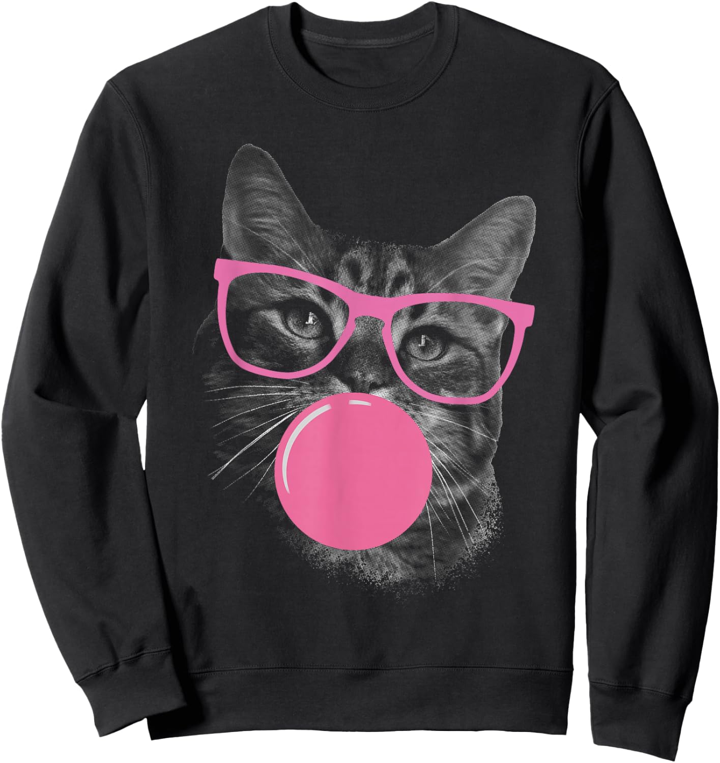 Cute Cat Face Eating Gum and Makes A Bubble Funny Cat Women Sweatshirt - Sweatshirt | Black