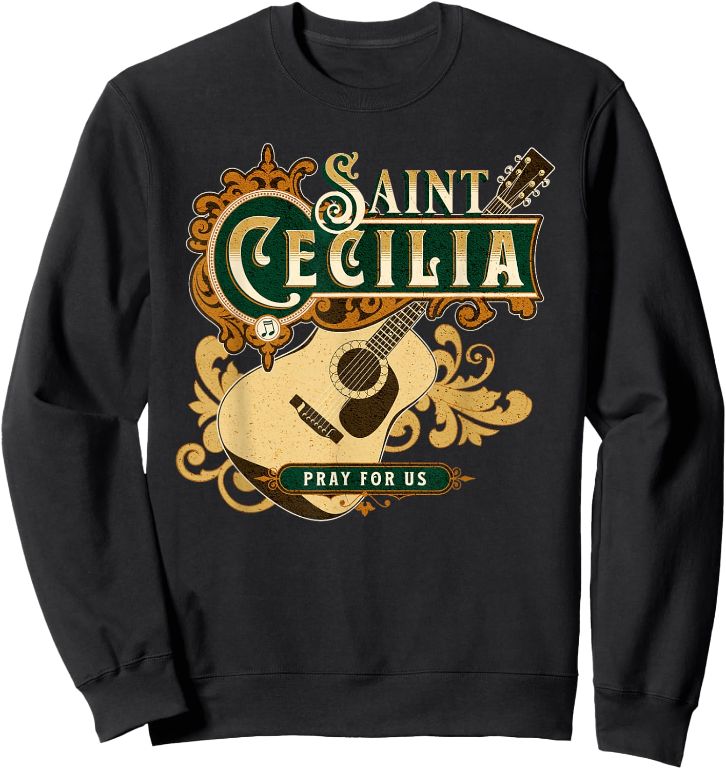 St Cecilia of Rome Patron Saint of Music Catholic Guitar Sweatshirt - Sweatshirt | Black