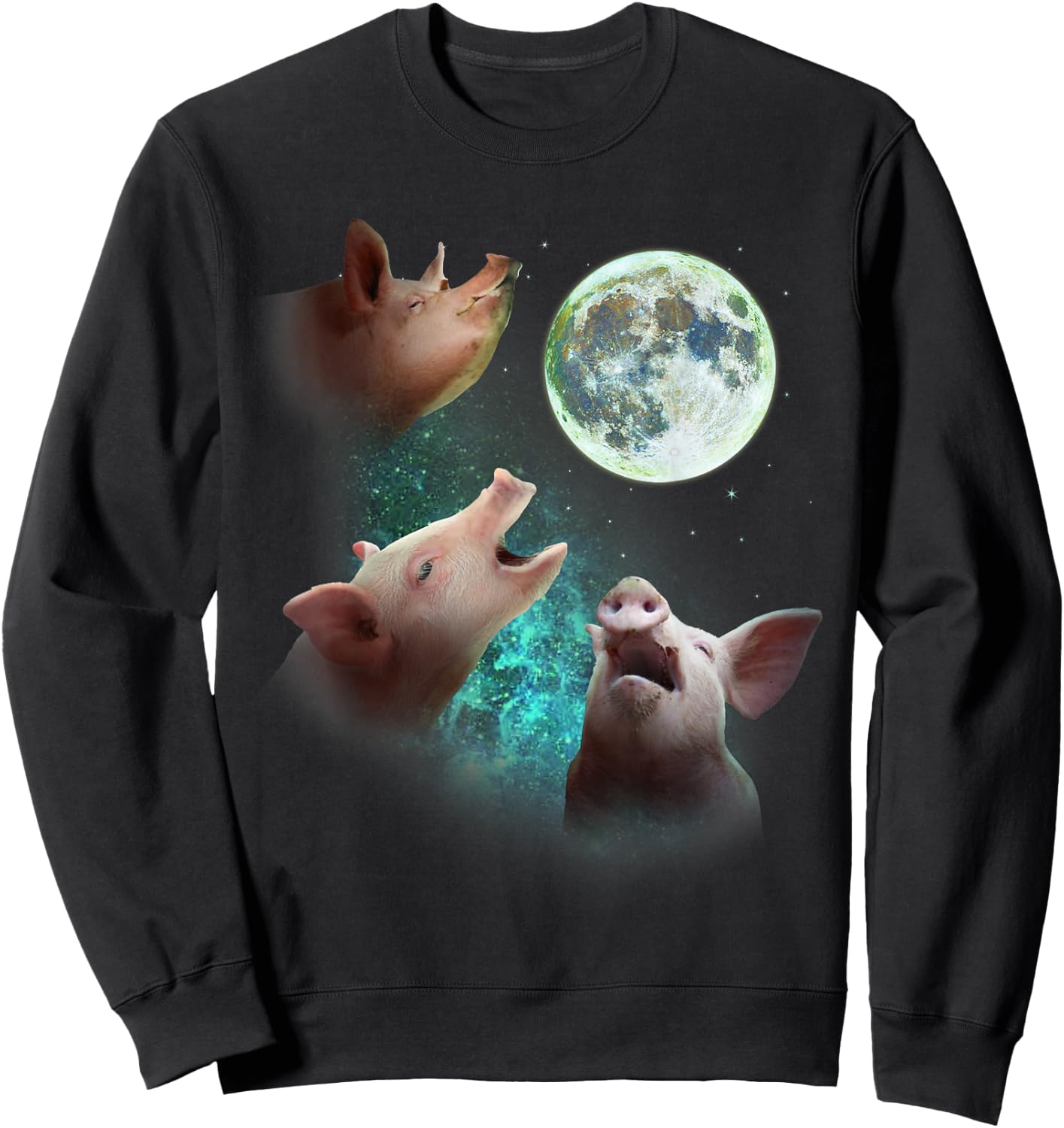 Three Farm Pigs Howl At Moon 3 Wolfs Wolves Funny Parody Sweatshirt - Sweatshirt | Black