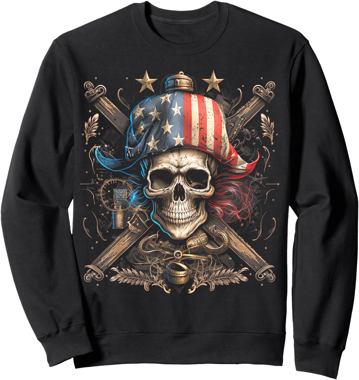Pirate 4th of July American Flag USA America Funny Sweatshirt - Sweatshirt | Black