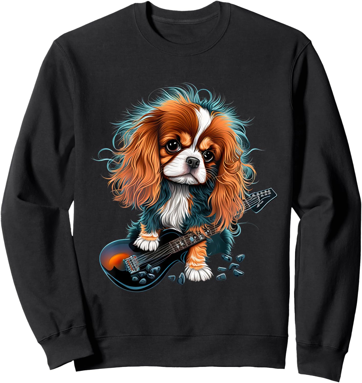 Funny Cavalier King Charles Spaniel Cute Ronk Roll Rocker Women Girls Kids Sweatshirt - Sweatshirt | Black