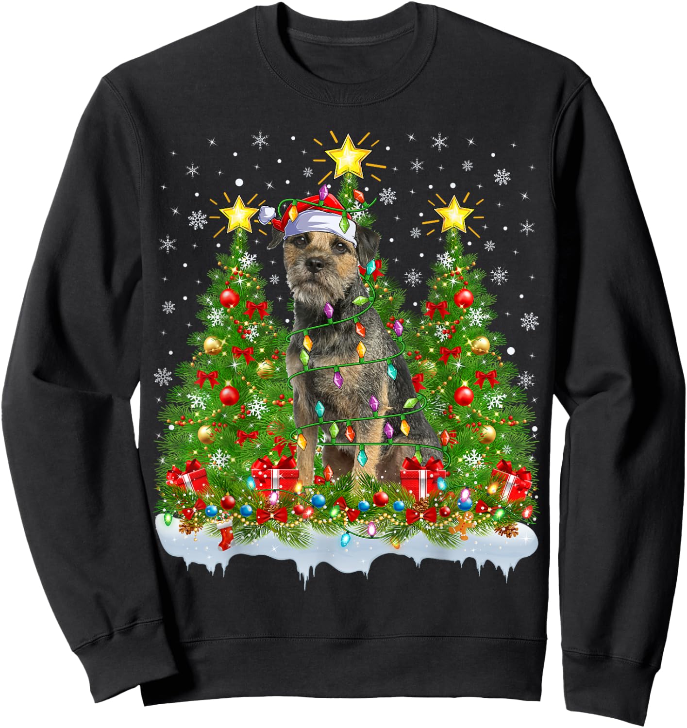 Xmas Tree Decoration Santa Border Terrier Dog Christmas Sweatshirt - Sweatshirt | Black