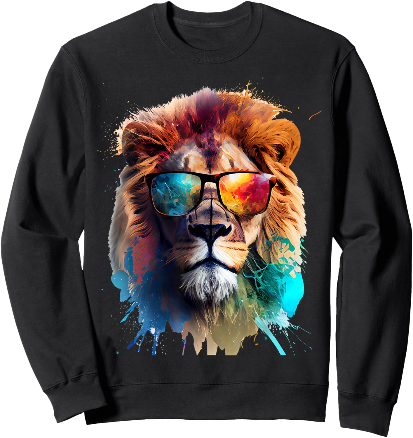 Lion sunglasses favorite animal nature vacationer lions Sweatshirt - Sweatshirt | Black