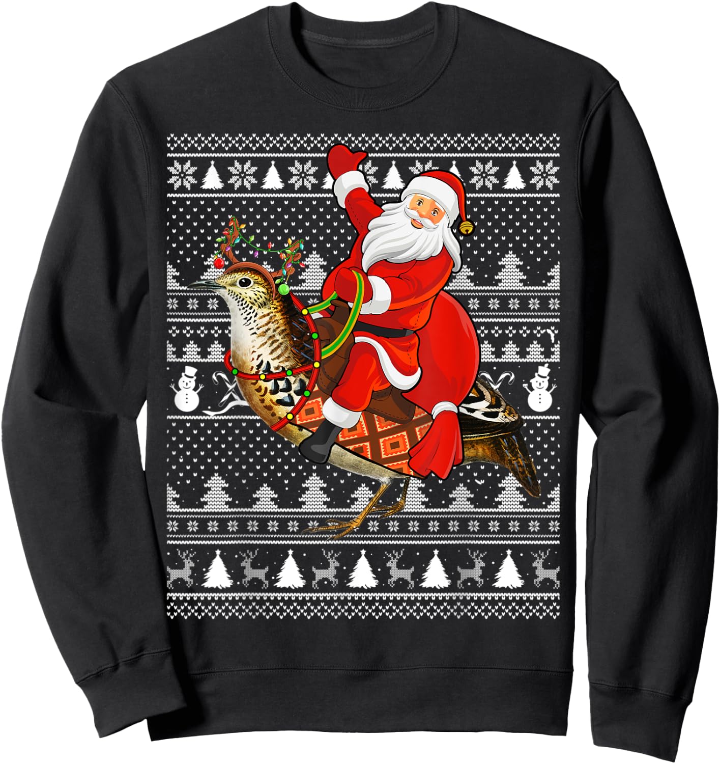 Quail Bird Xmas Holiday Ugly Santa Riding Quail Christmas Sweatshirt - Sweatshirt | Black