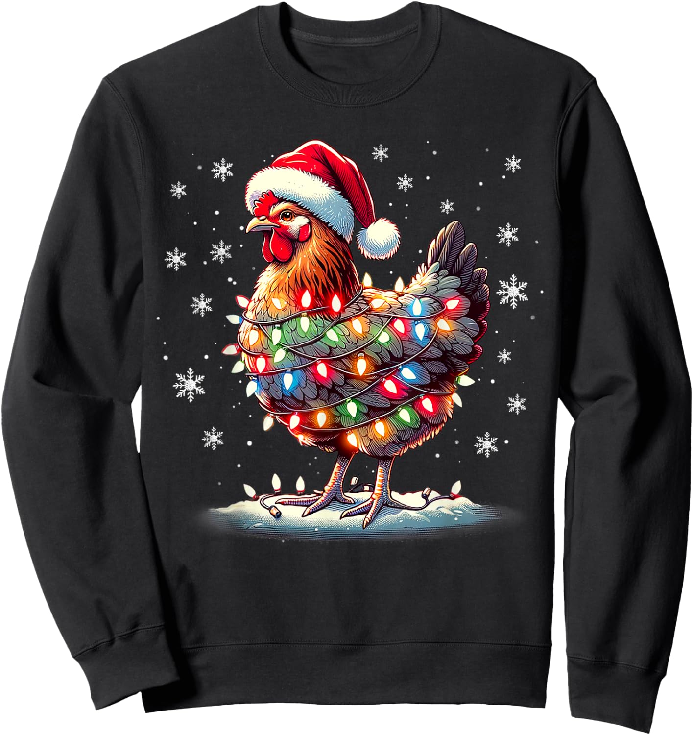 Chicken Santa Christmas Light Funny Xmas Chicken Pajamas Sweatshirt - Sweatshirt | Black