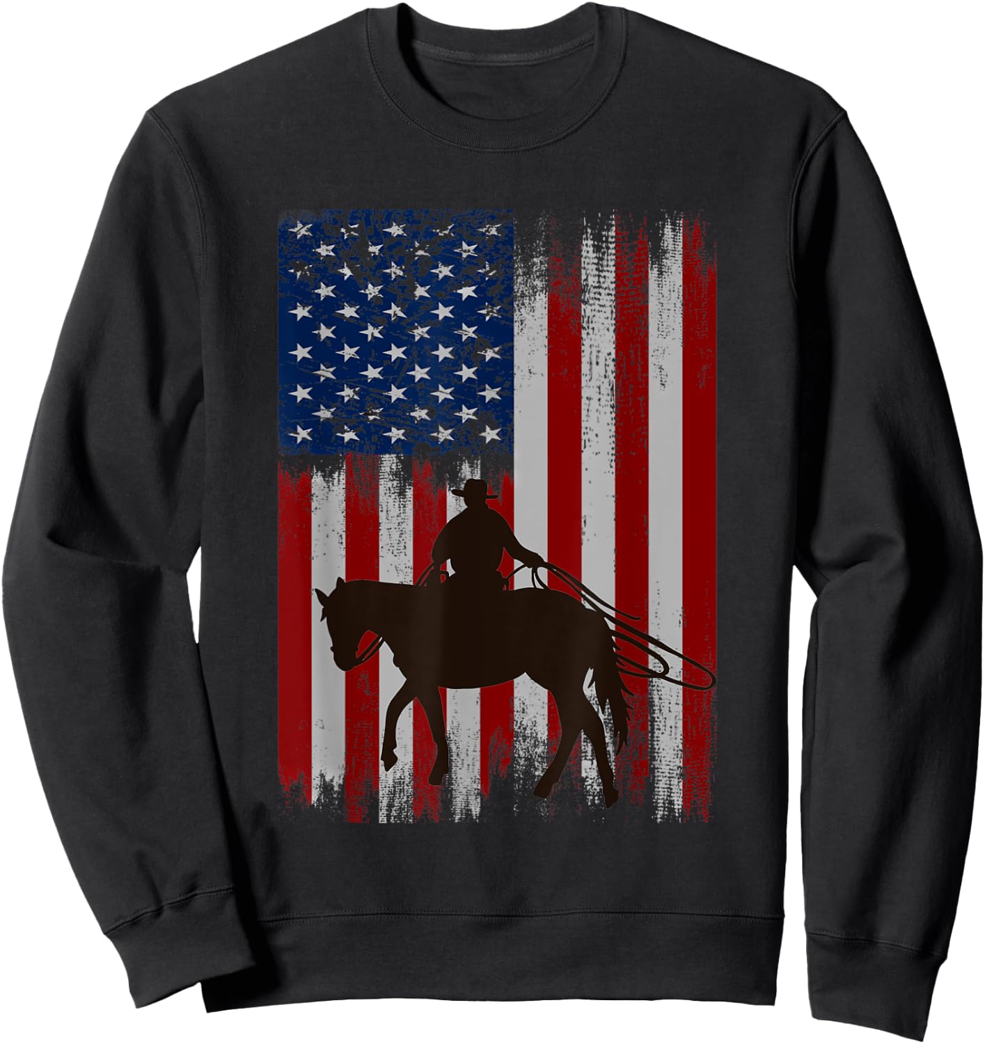 Vintage USA flag cowboy silhouette horse riding western Sweatshirt - Sweatshirt | Black