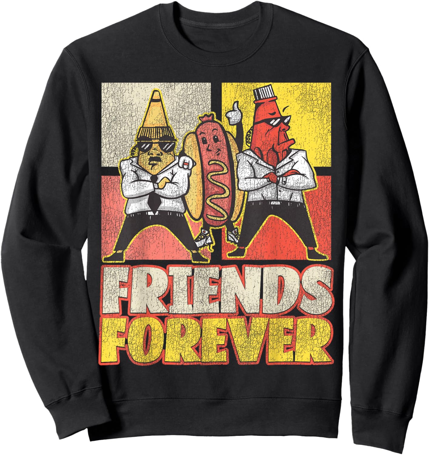 Hot Dog Adult Vintage Friends Forever Sweatshirt - Sweatshirt | Black