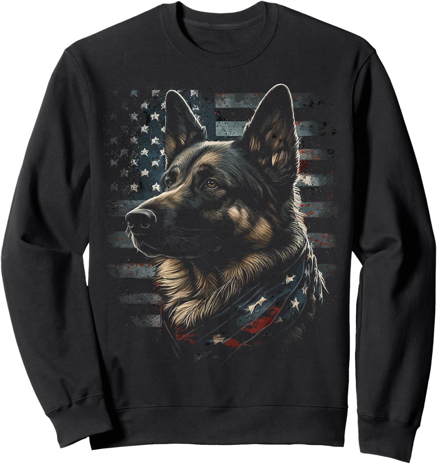 German Shepherd USA Flag Patriotic Shepherd Sweatshirt - Sweatshirt | Black