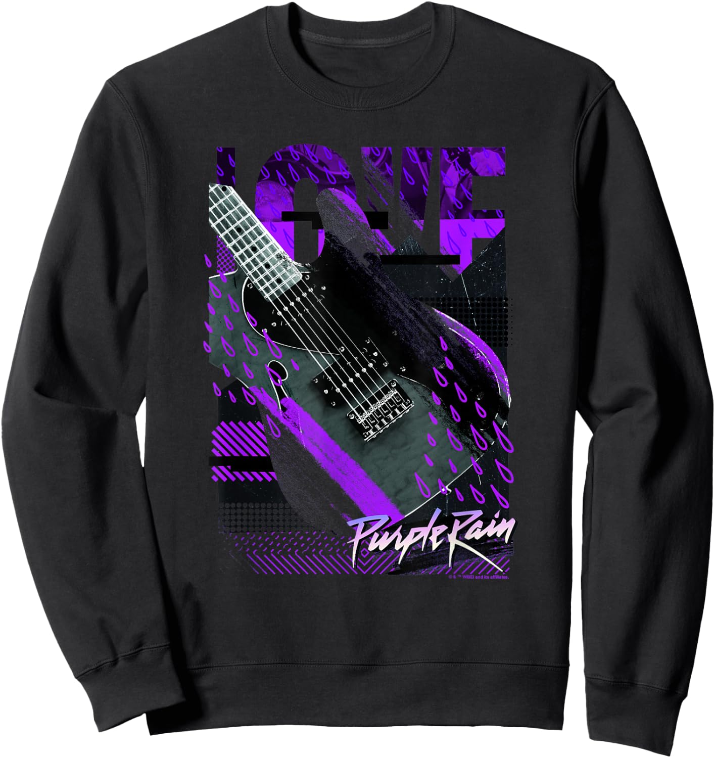 WB100 Purple Rain Love Guitar Retro Prince Collage Logo Sweatshirt - Sweatshirt | Black