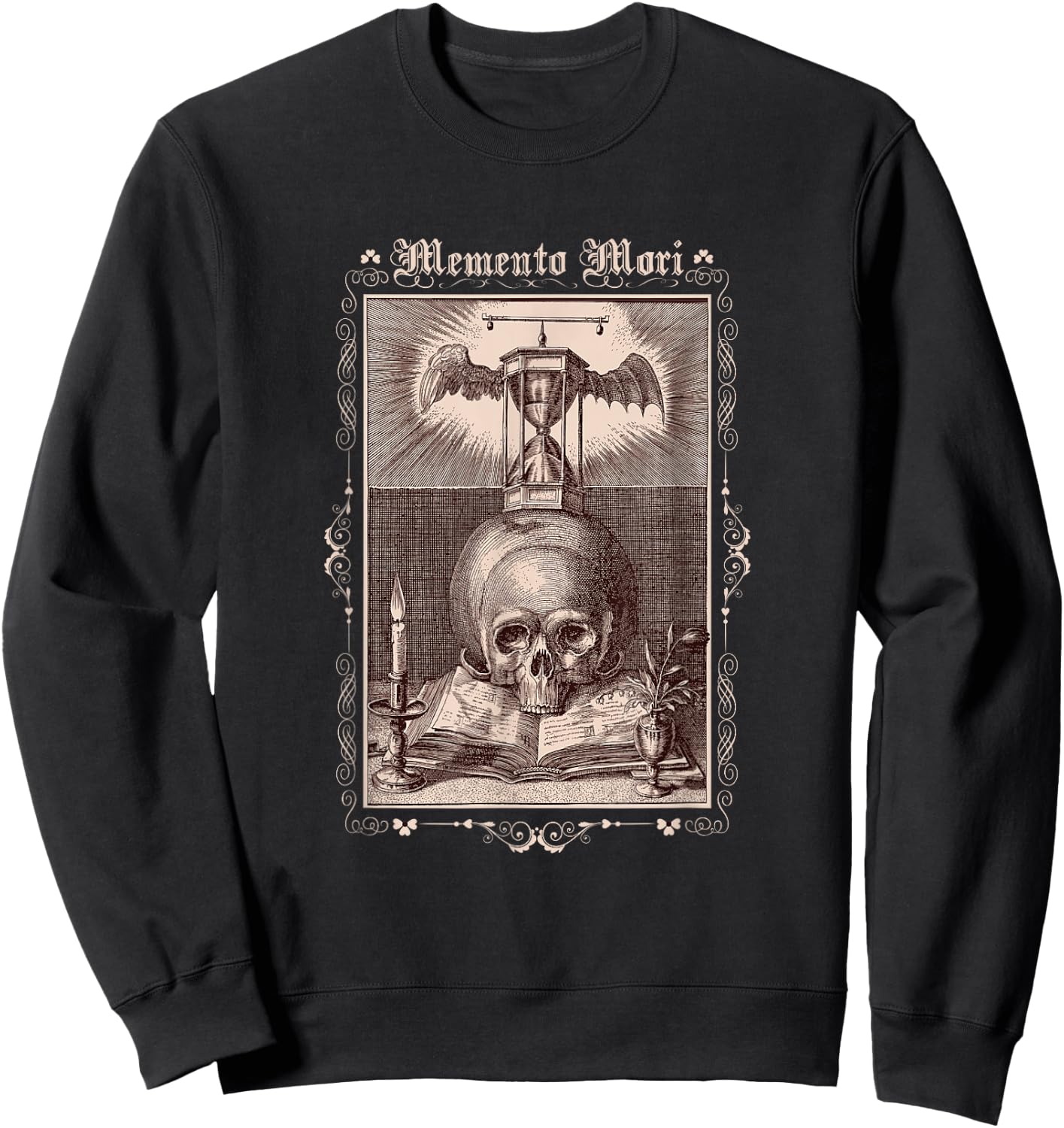 Memento Mori Gothic Skull Hourglass Witch Dark Academy Sweatshirt - Sweatshirt | Black