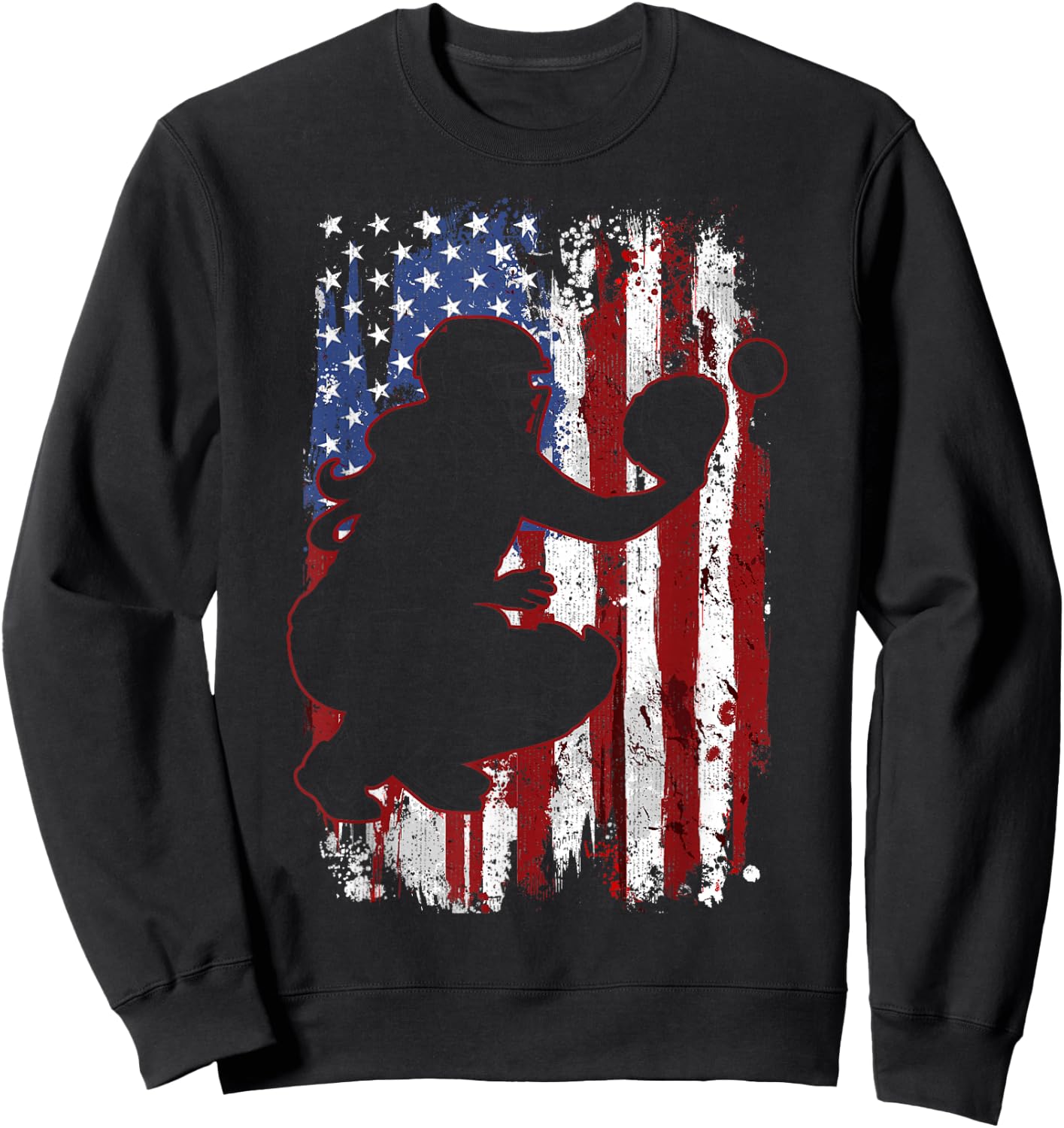 Softball Catcher American Flag Softball Player Sweatshirt - Sweatshirt | Black