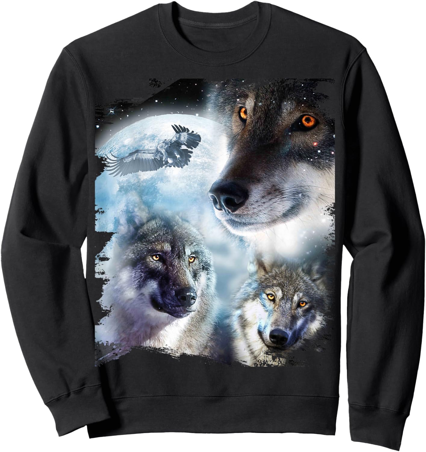 Space Wolves 3 Three Snow Wolf Howling At Moon Sweatshirt - Sweatshirt | Black