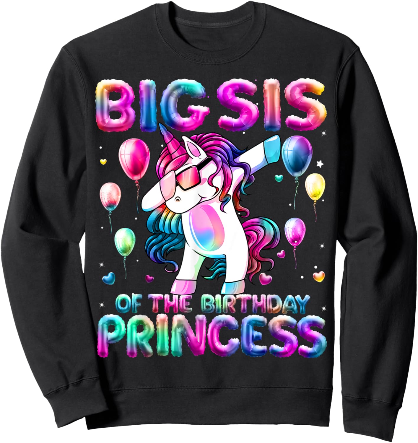 Sister of the Birthday Princess Girl Dabbing Unicorn Sister Sweatshirt - Sweatshirt | Black