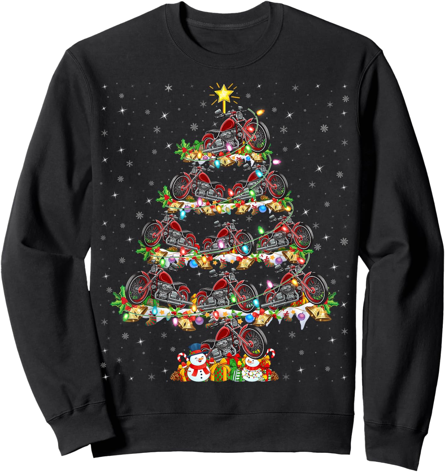 Motorcycle Xmas Lighting Santa Motorcycle Christmas Tree Sweatshirt - Sweatshirt | Black