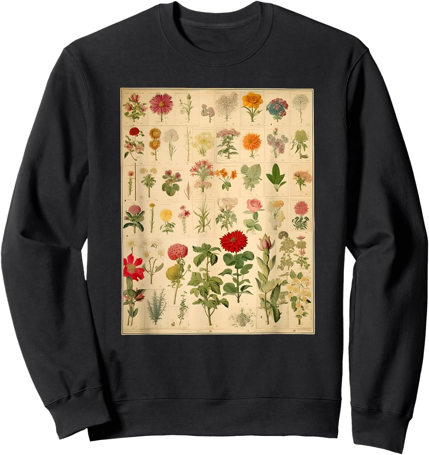 Vintage Floral Botanical Chart Sweatshirt - Sweatshirt | Black
