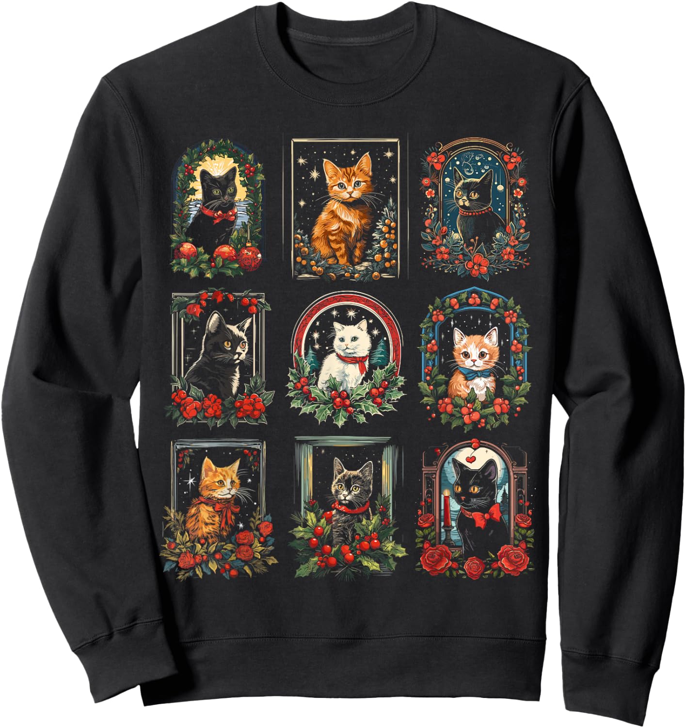 Vintage Kitten Christmas Cats & Men Sweatshirt - Sweatshirt | Black