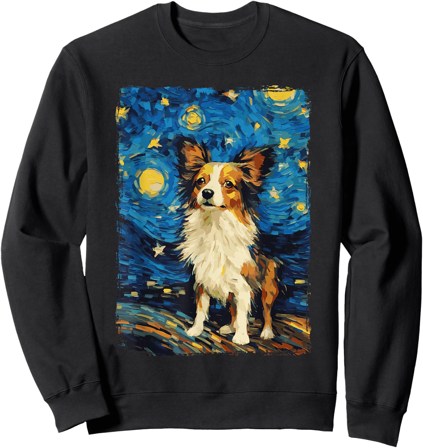 Papillon Dog Starry Night Sweatshirt - Sweatshirt | Black