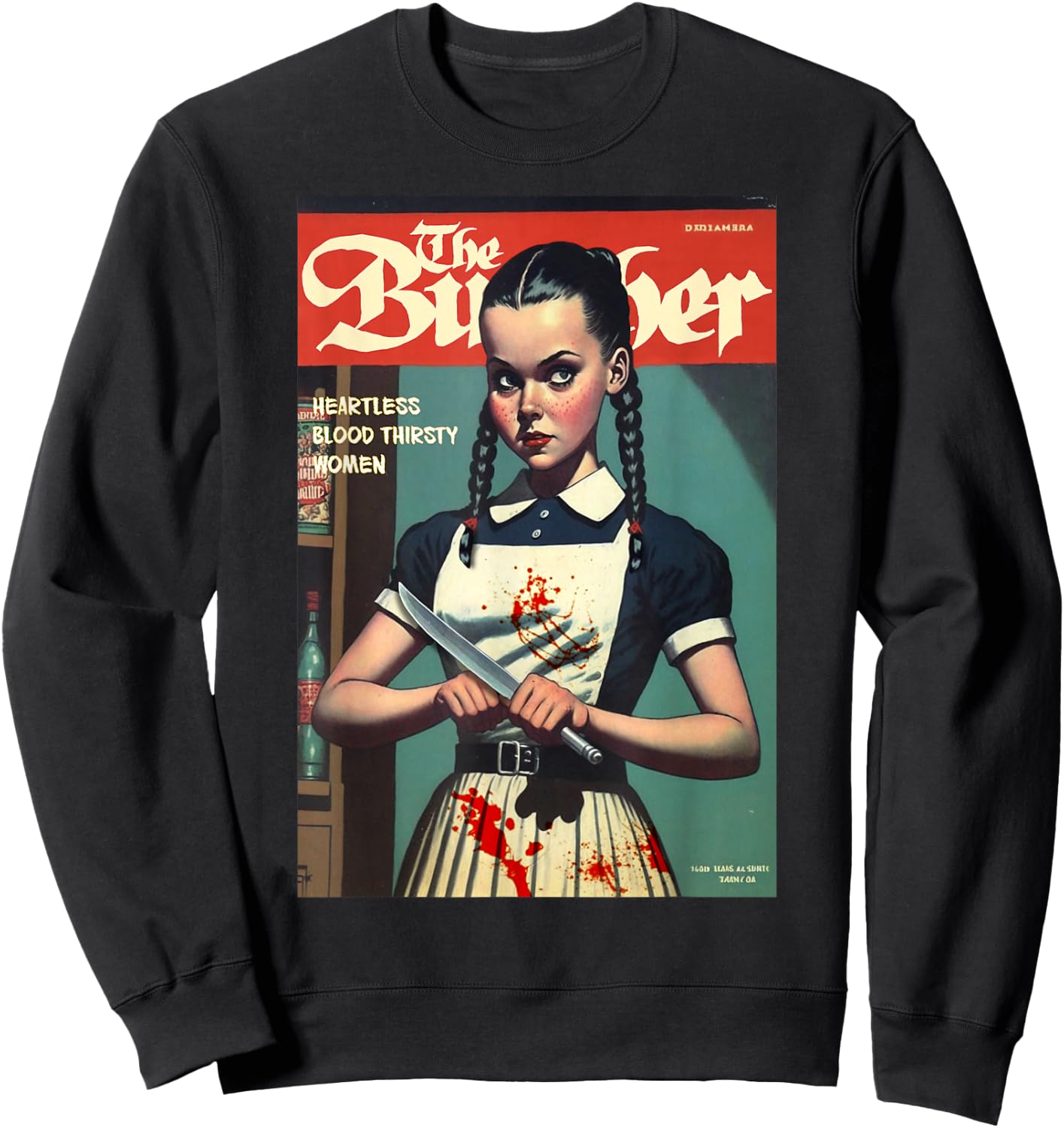 Last Gasp Graphics Sinister Girl Holding Knife 1960s Horror Comic Book Cover Sweatshirt - Sweatshirt | Black