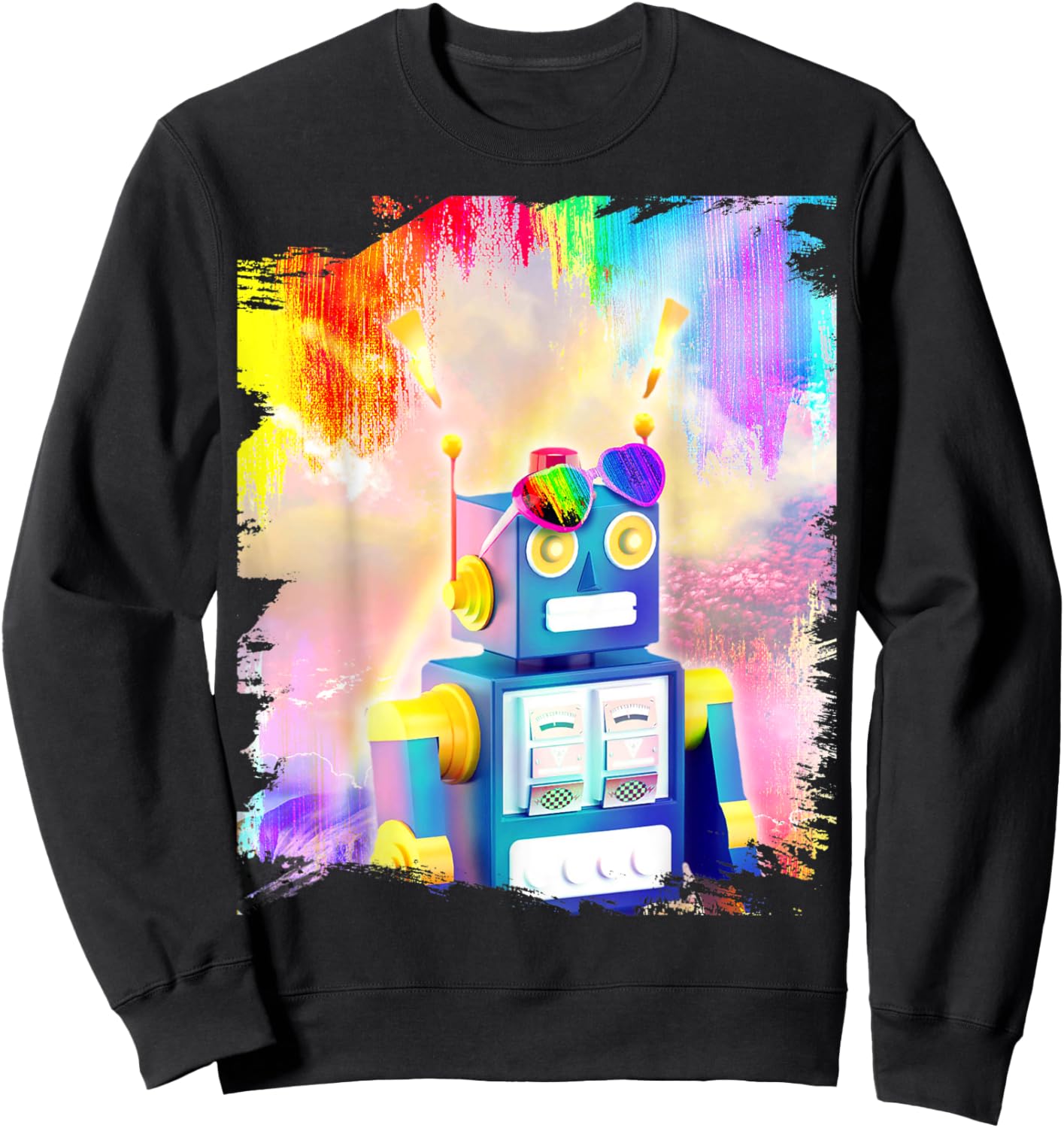 Rainbow robot wearing glasses heart love Sweatshirt - Sweatshirt | Black