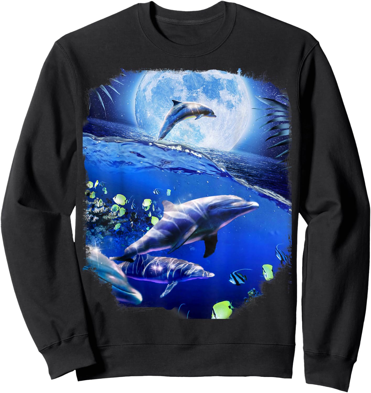 Moon Dolphin Space Dolphins Sweatshirt - Sweatshirt | Black