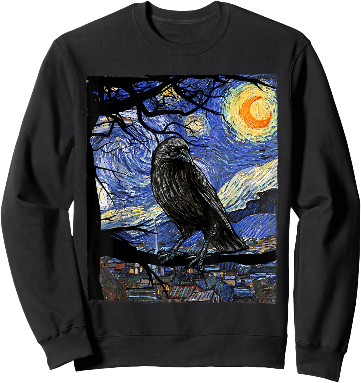 Raven Lover Art, Starry Night Raven, Crow, Raven Sweatshirt - Sweatshirt | Black