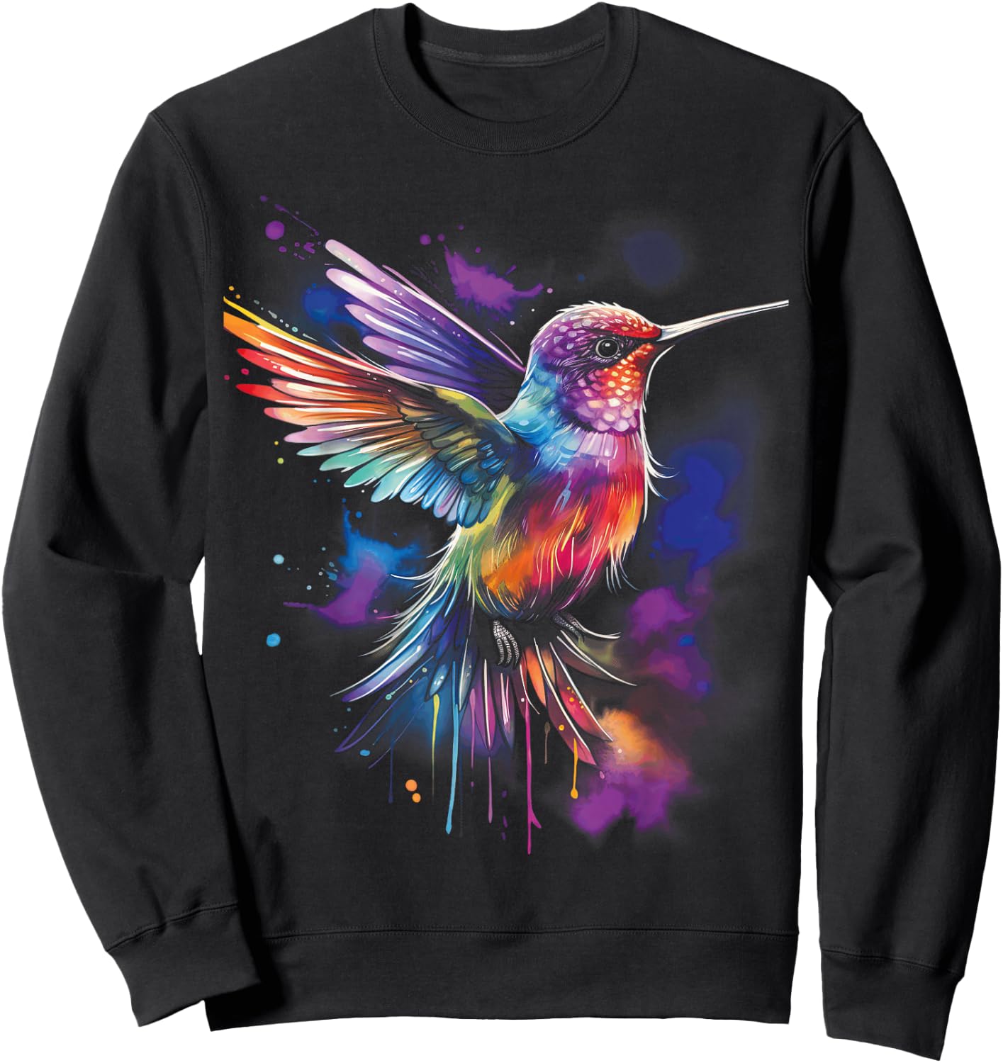 Hummingbird Artwork Bird Birds Sweatshirt - Sweatshirt | Black