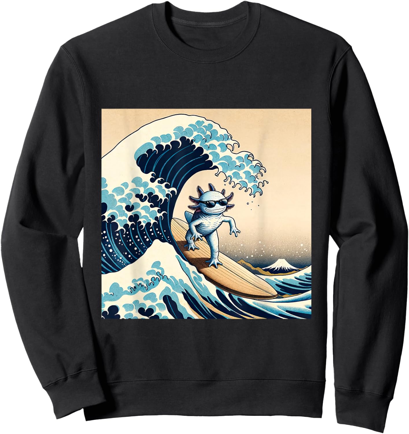 Wave Surfing Axolotl Love Funny Anime Lizard Salamander Sweatshirt - Sweatshirt | Black