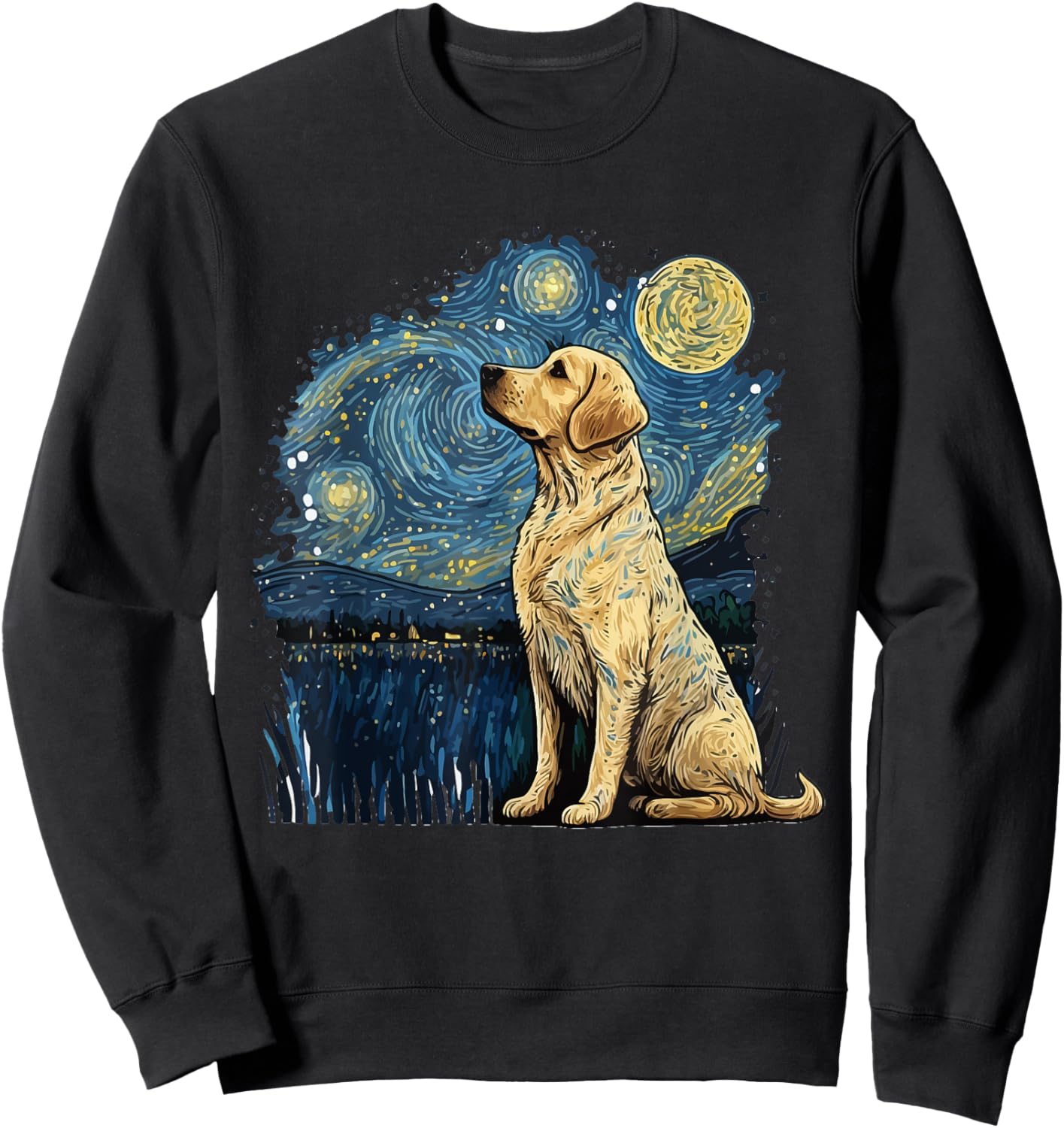 Golden Retriever Starry Night Van Gogh Golden Lab Sweatshirt - Sweatshirt | Black