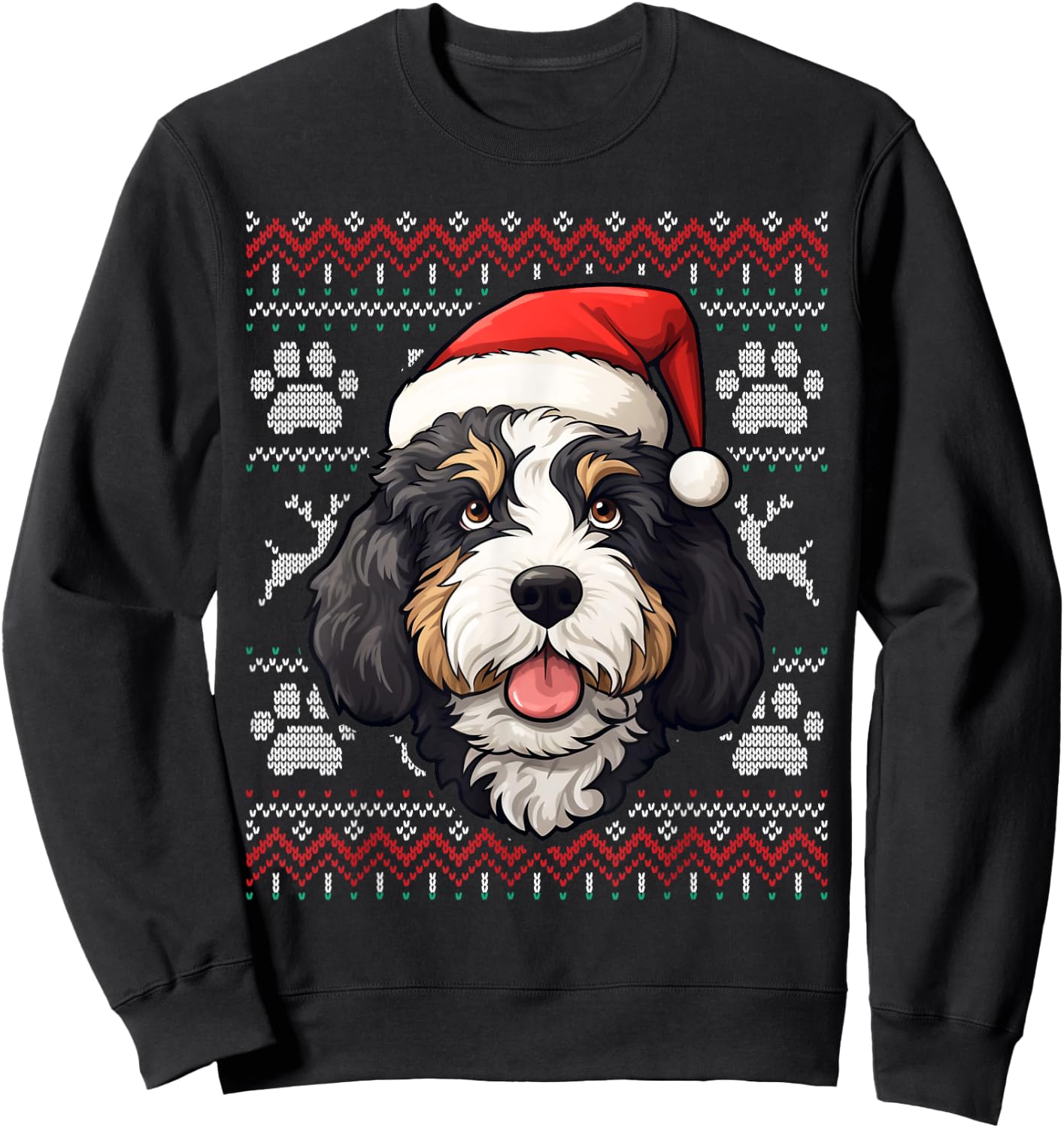 Bernedoodle Santa Hat Christmas Funny Dog Mom Dad Sweatshirt - Sweatshirt | Black