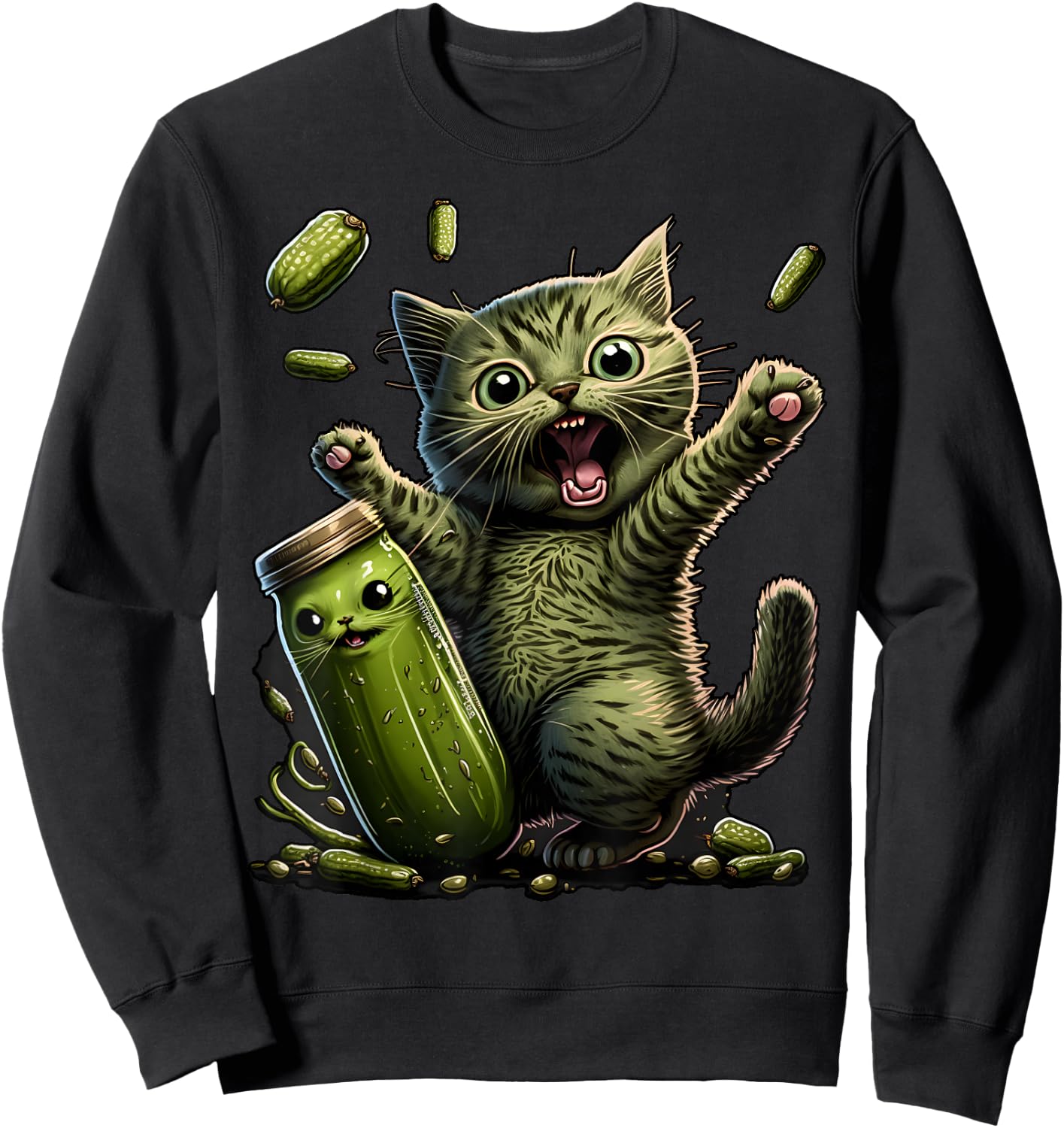 Funny Kittens vs Gherkin Pickle Cat Mom Lady Sweatshirt - Sweatshirt | Black