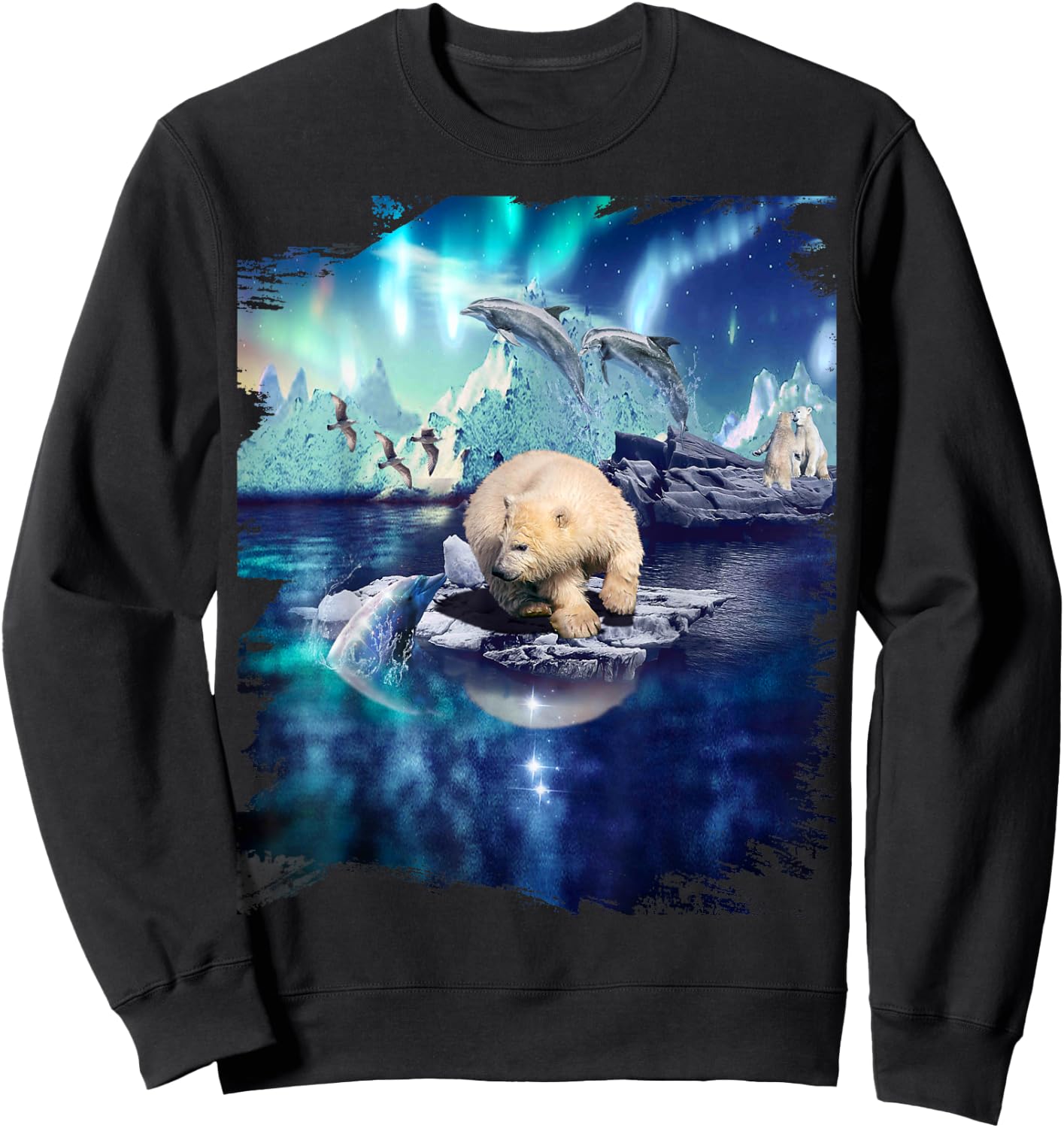 Dolphin and Northern Polar Bear, Lights and Dolphins Sweatshirt - Sweatshirt | Black