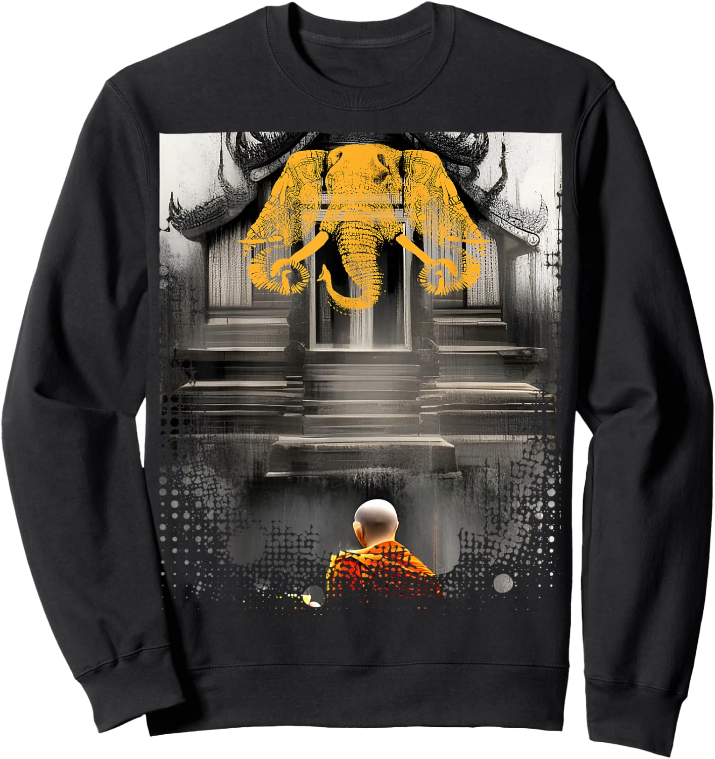 Laos 3 Head Elephant & Lao Monk Asian Buddhist Temple Flag Sweatshirt - Sweatshirt | Black