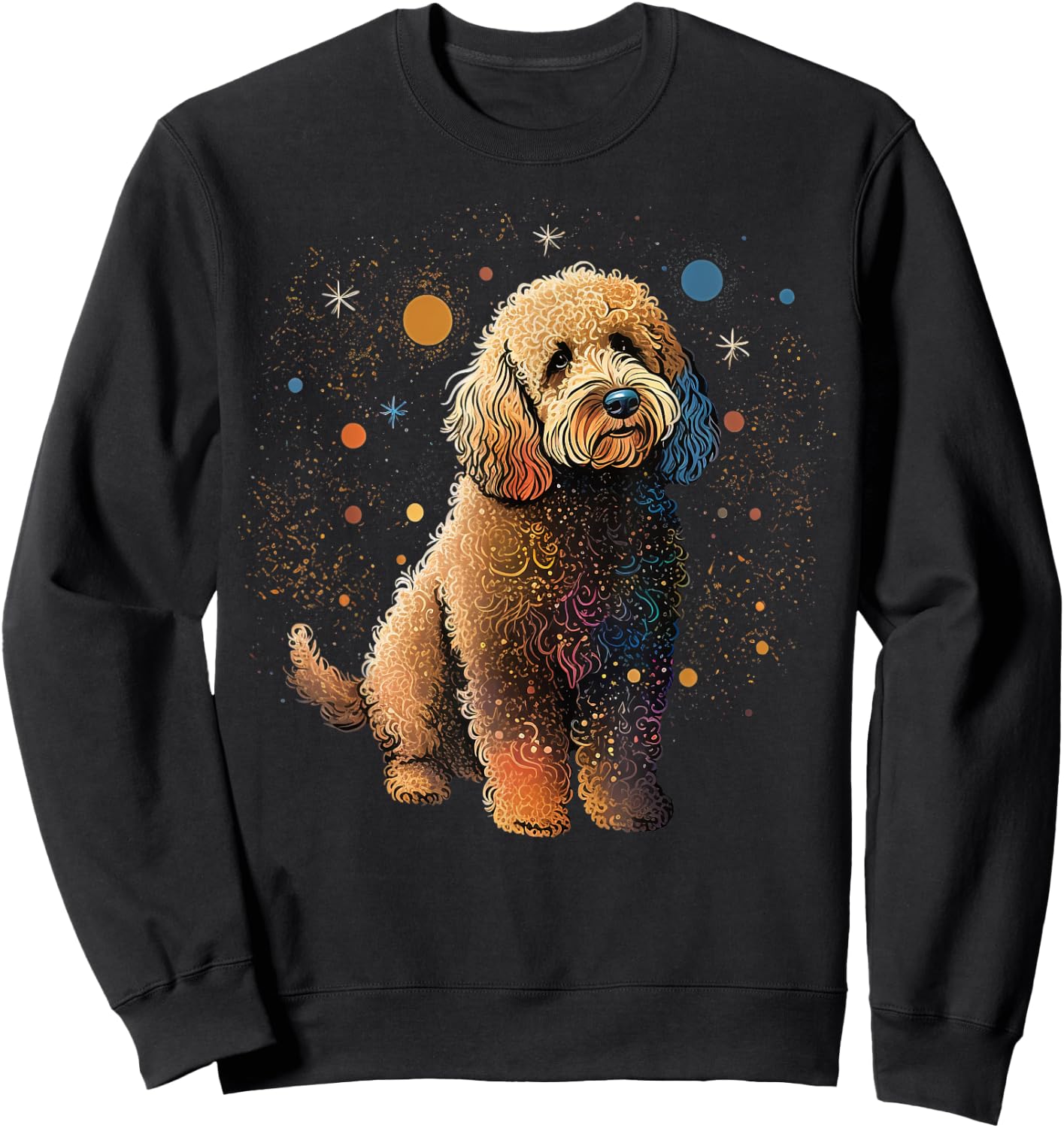 Outer Space Goldensoodle on Galaxy Astronaut Golden Doodle Sweatshirt - Sweatshirt | Black