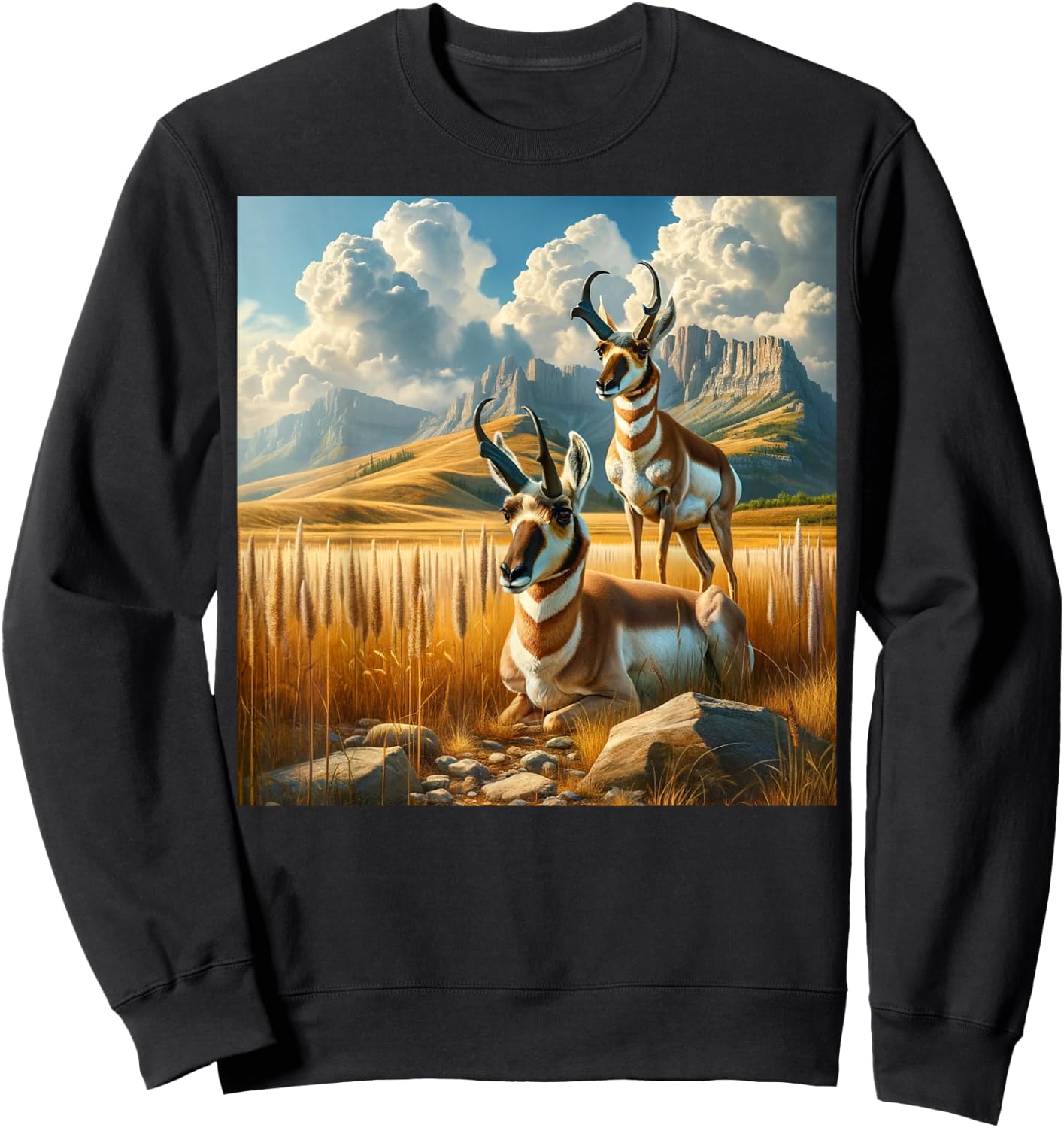 Wilderness Majesty - Pronghorn Antelope & Mountains Sweatshirt - Sweatshirt | Black