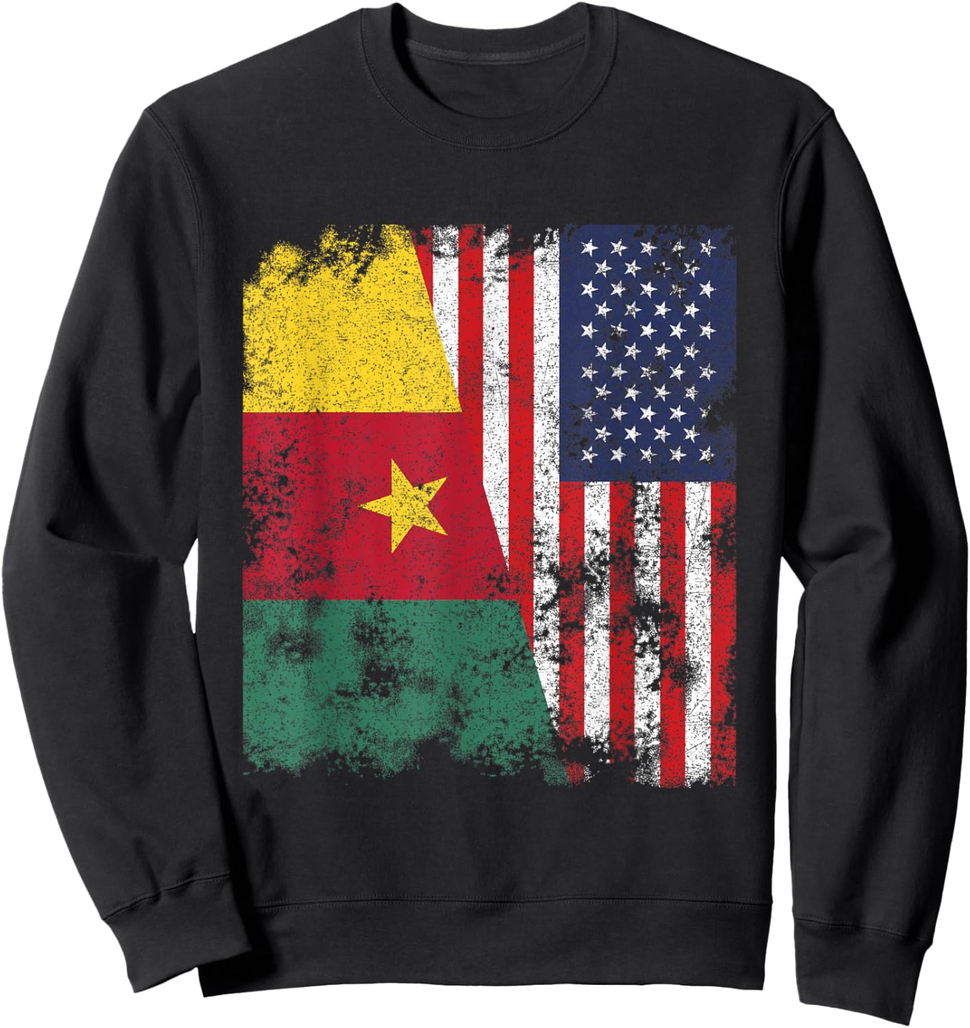 Cameroon USA Flag Distressed - Half American Sweatshirt - Sweatshirt | Black
