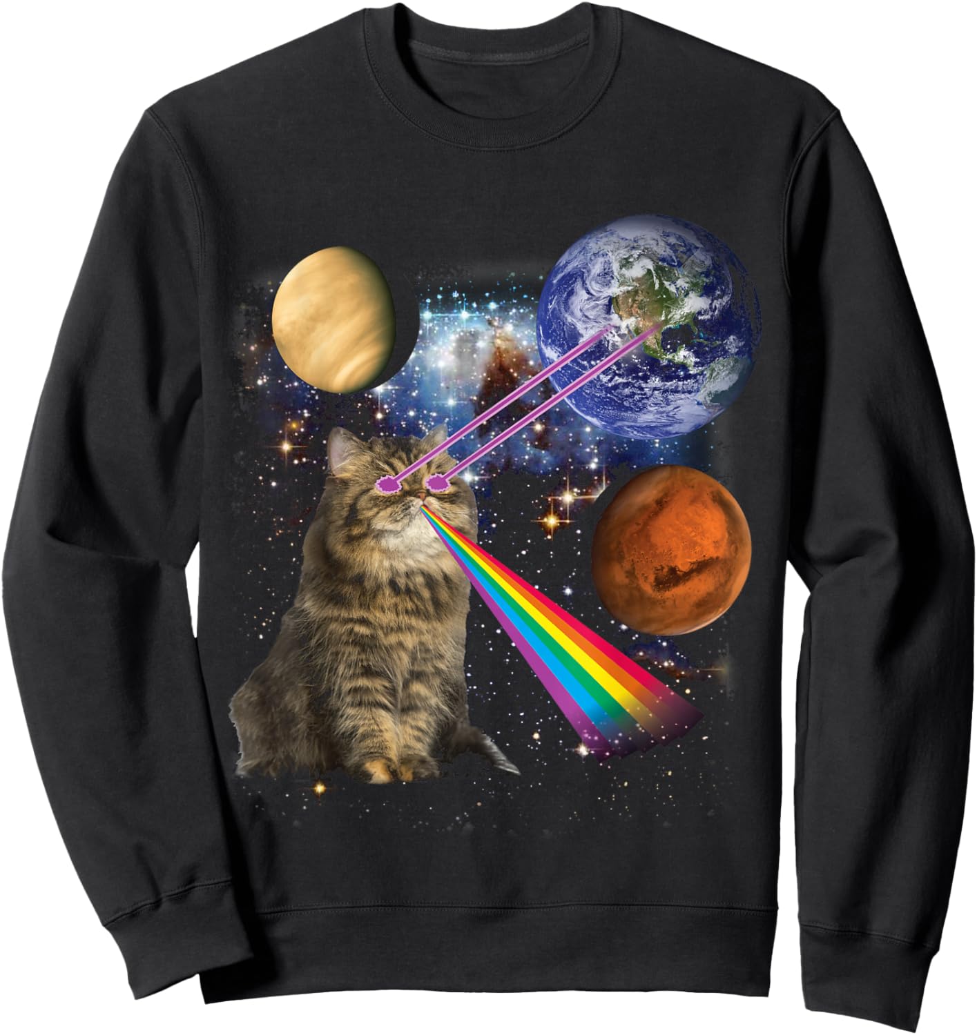 Laser Cat Rainbow Galaxy Space Design for Pet Lovers Sweatshirt - Sweatshirt | Black