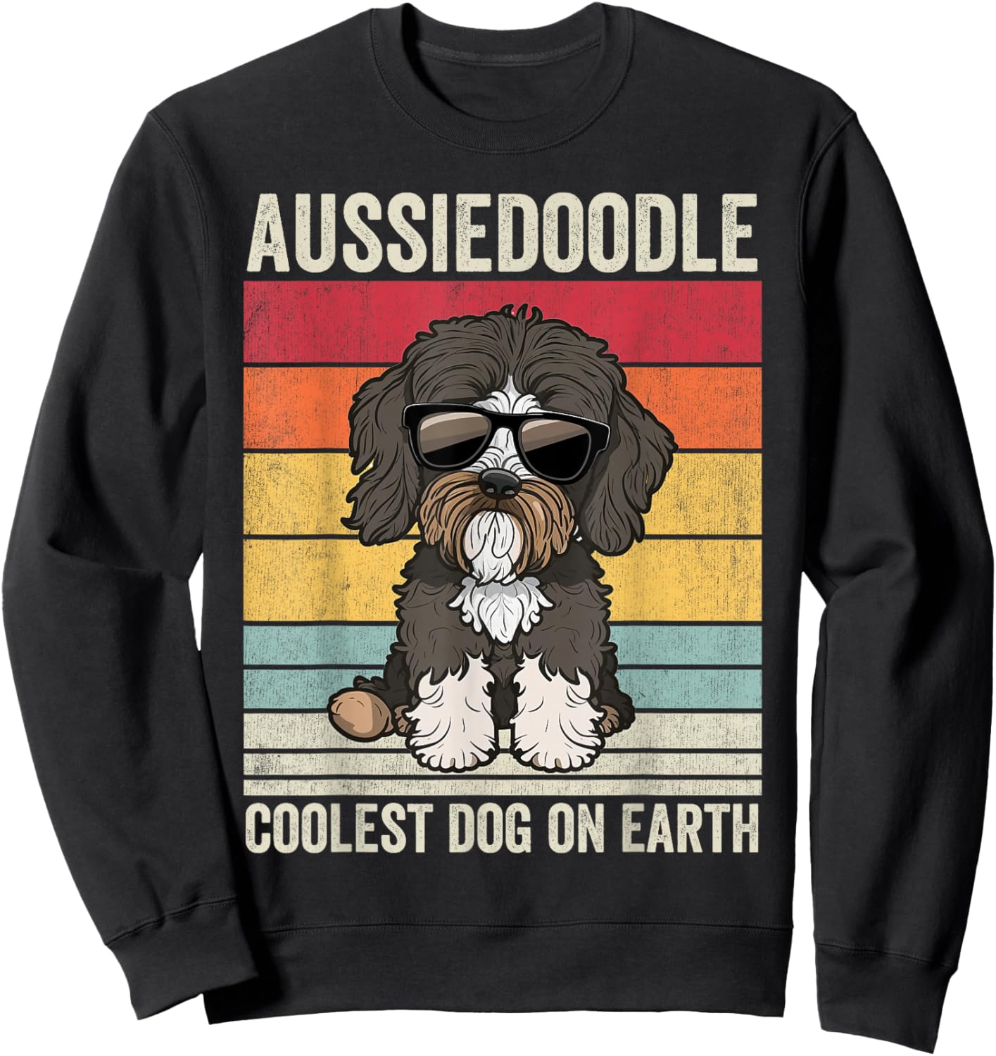Aussiedoodle Dog with Sunglasses, Vintage Aussiedoodle Sweatshirt - Sweatshirt | Black