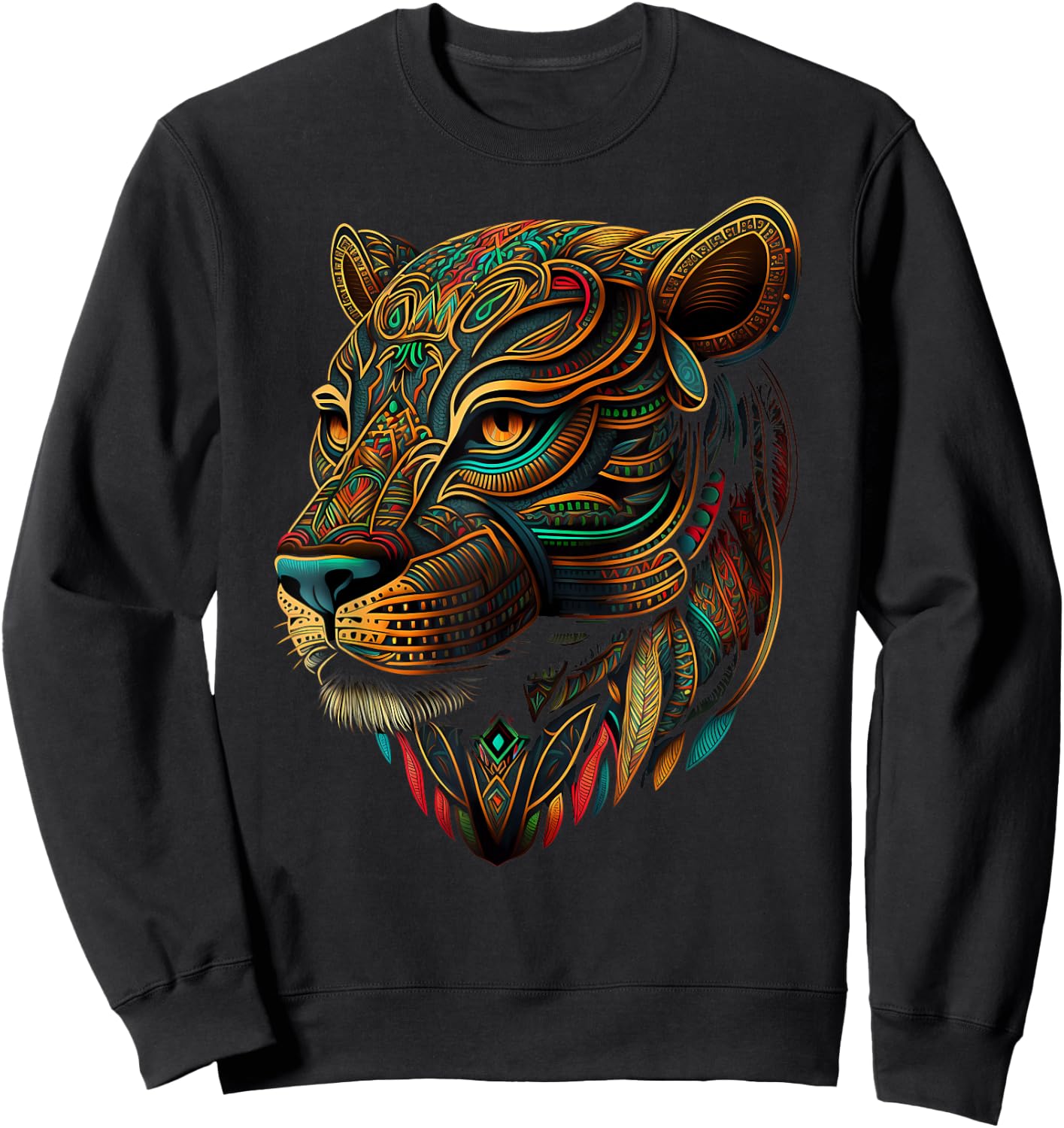 Azteca Mountain Lion Indigenous Aztec Art Colorful Animals Sweatshirt - Sweatshirt | Black